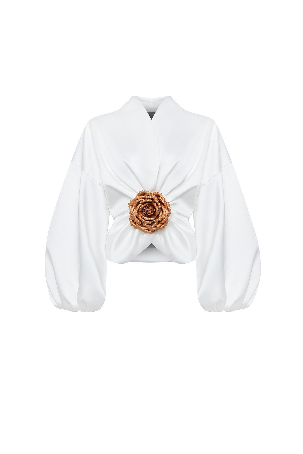 Satin jacket with voluminous sleeves and a flower