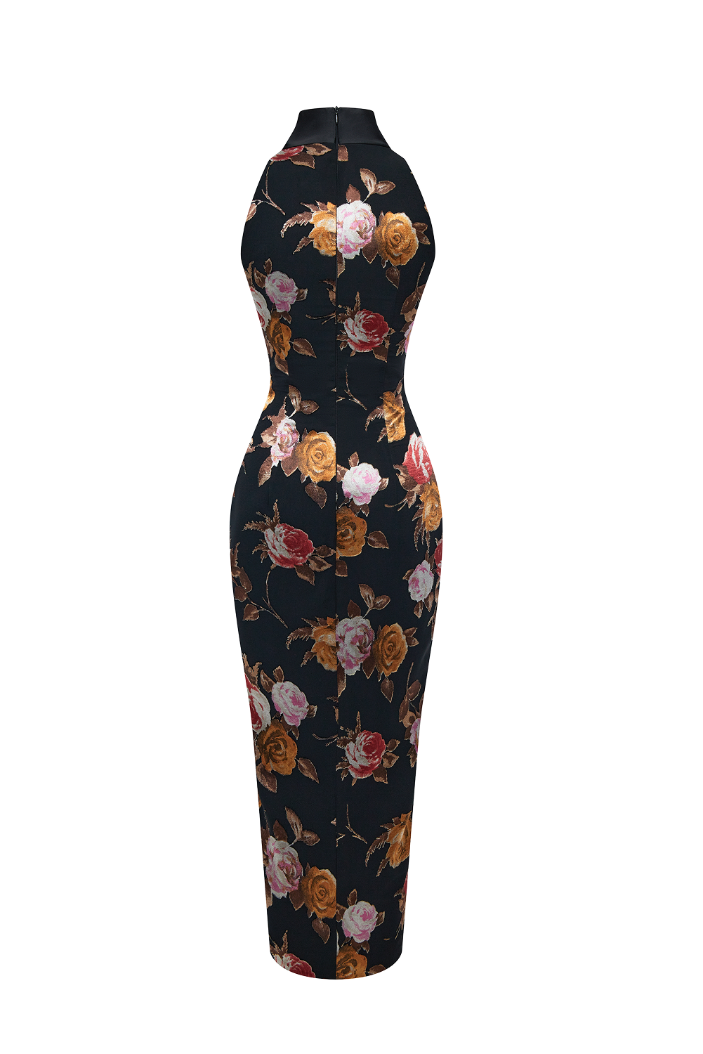 Chiffon-devoré and satin midi dress