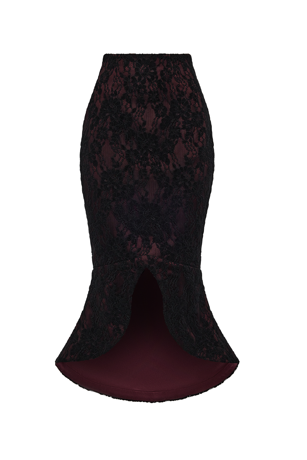 Lace and satin midi skirt