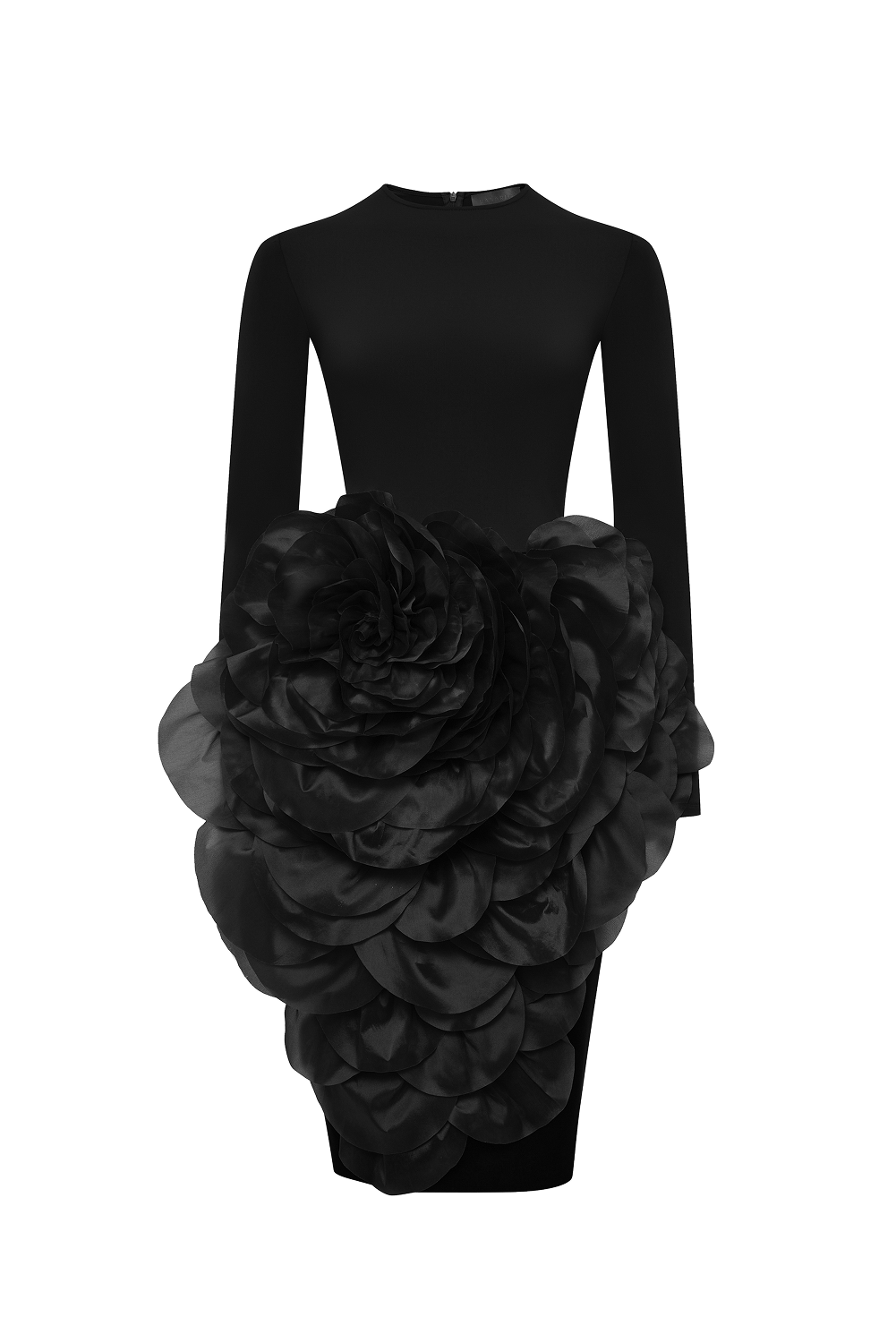 Knit midi dress with a silk organza flower