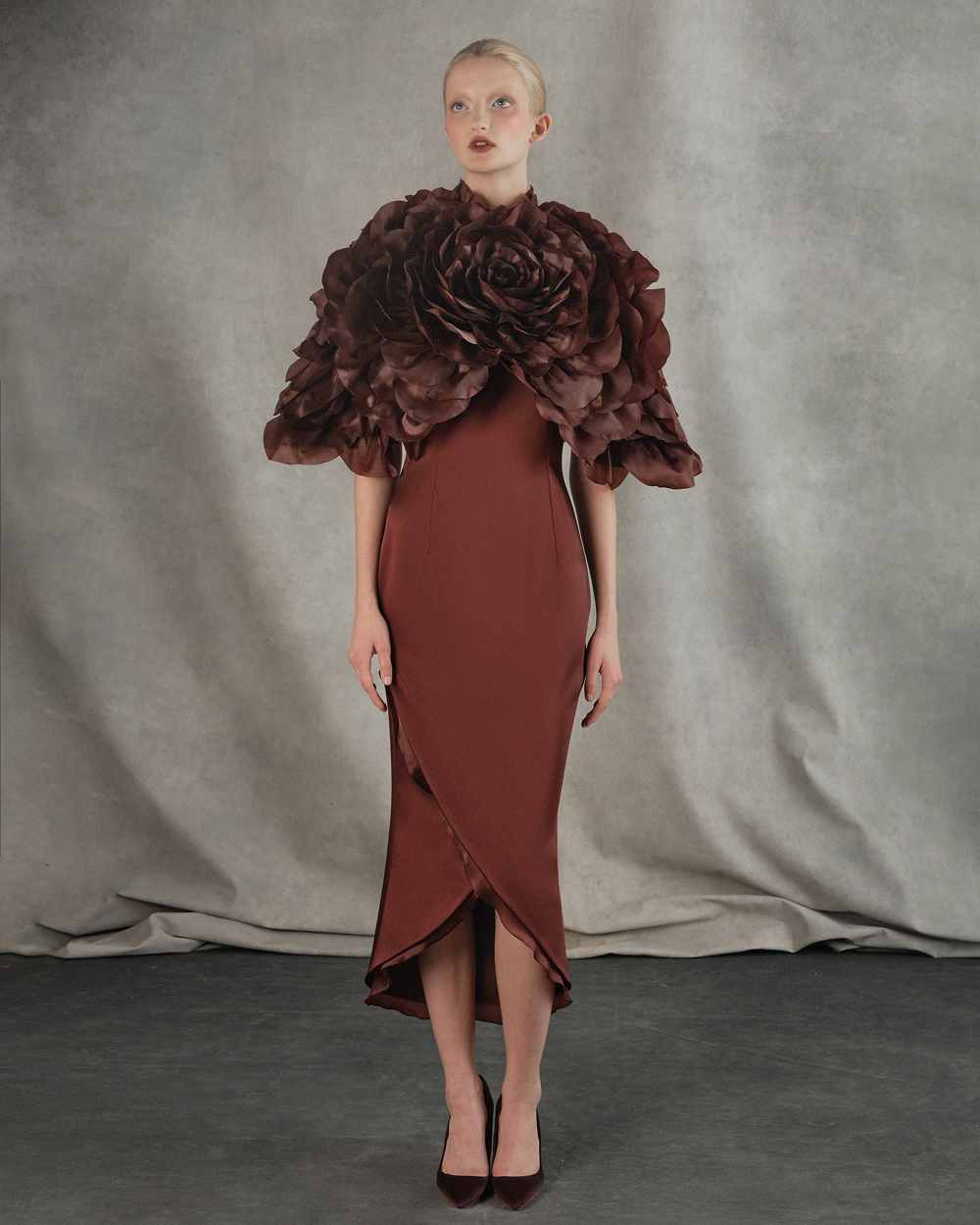 Satin and silk organza midi dress