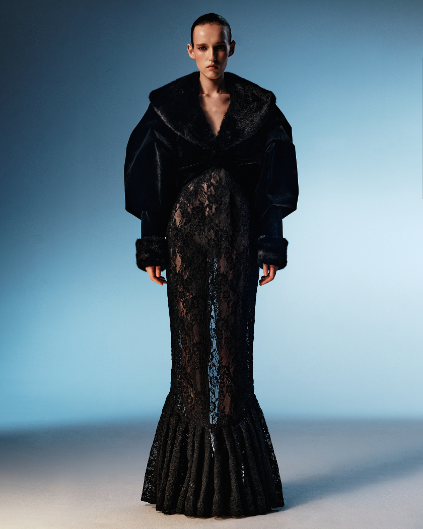Cropped velvet coat with faux fur inserts