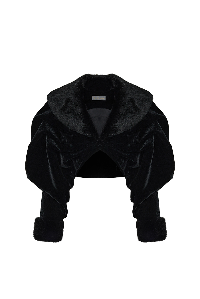 Cropped velvet coat with faux fur inserts