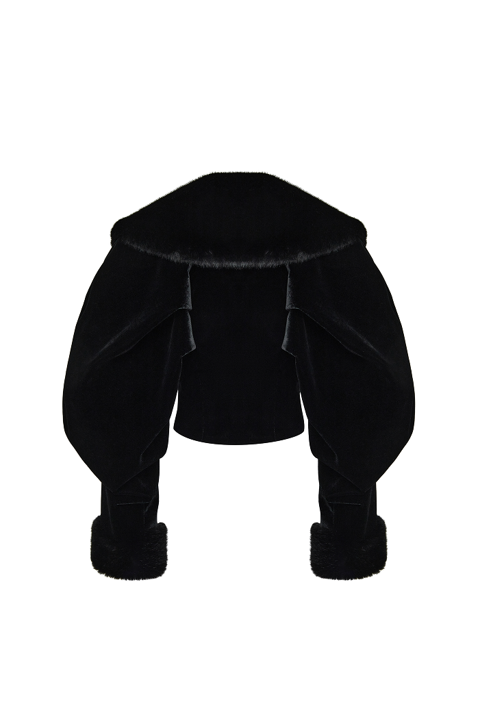Cropped velvet coat with faux fur inserts