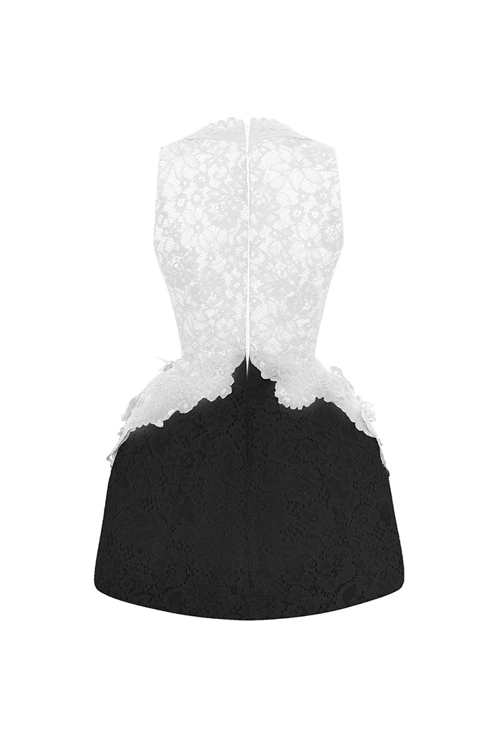 Lace mini dress with voluminous skirt