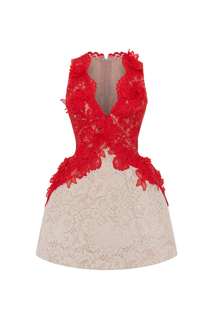 Lace mini dress with voluminous skirt