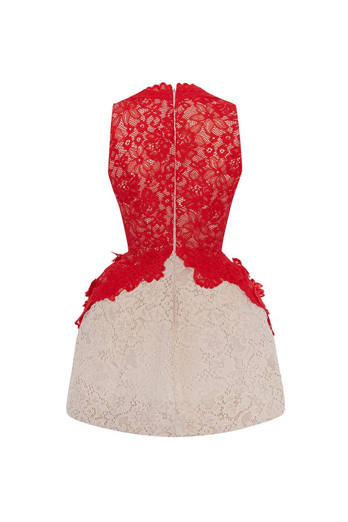 Lace mini dress with voluminous skirt