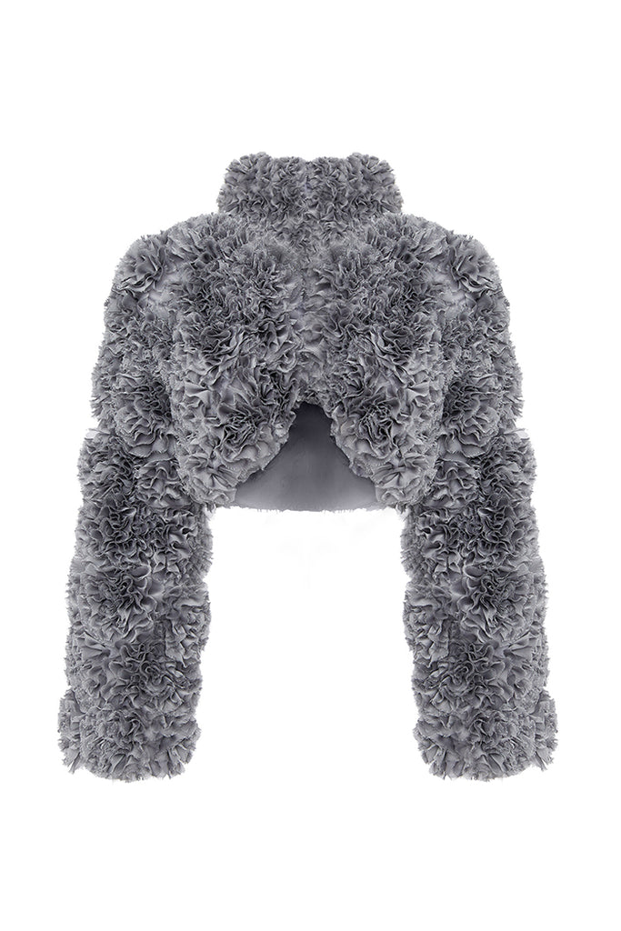 Cropped chiffon jacket with ruffles grey 014BZ020 – RASARIO