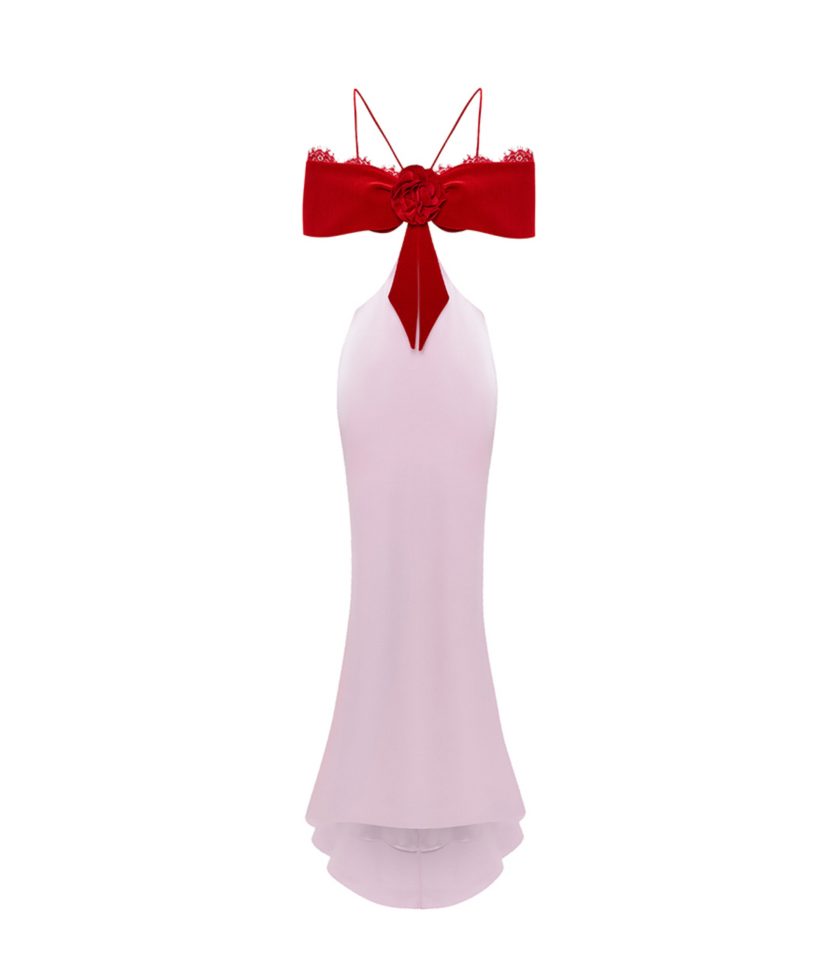Satin and velvet maxi dress with a flower