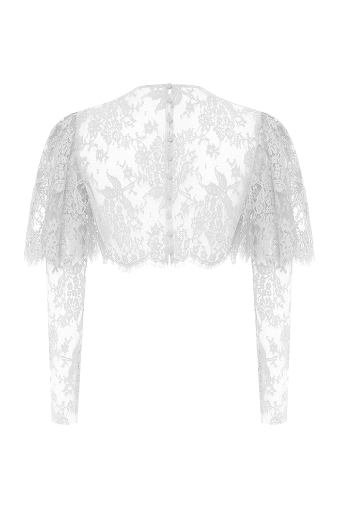 Cropped lace top with sleeves white TP002 – RASARIO