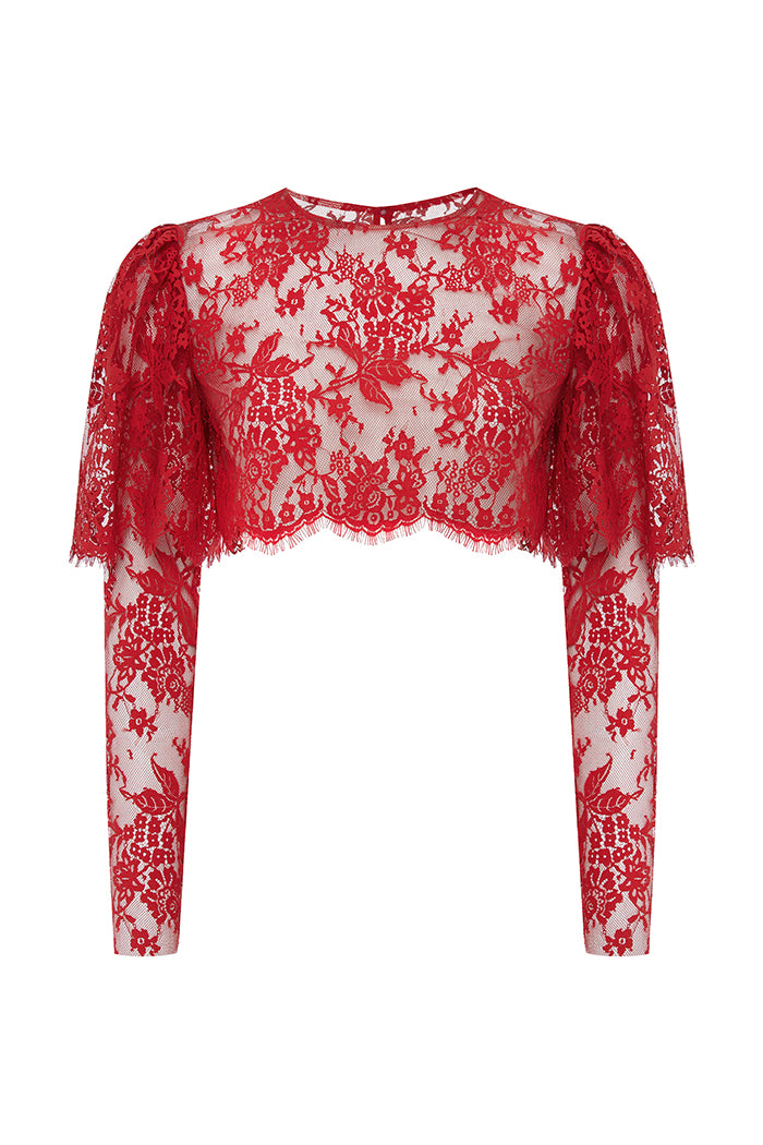 Cropped lace top with sleeves