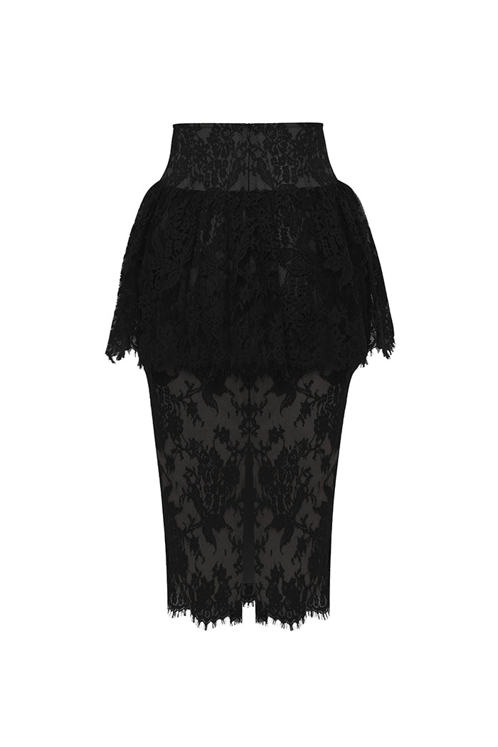 Lace midi skirt with corset belt