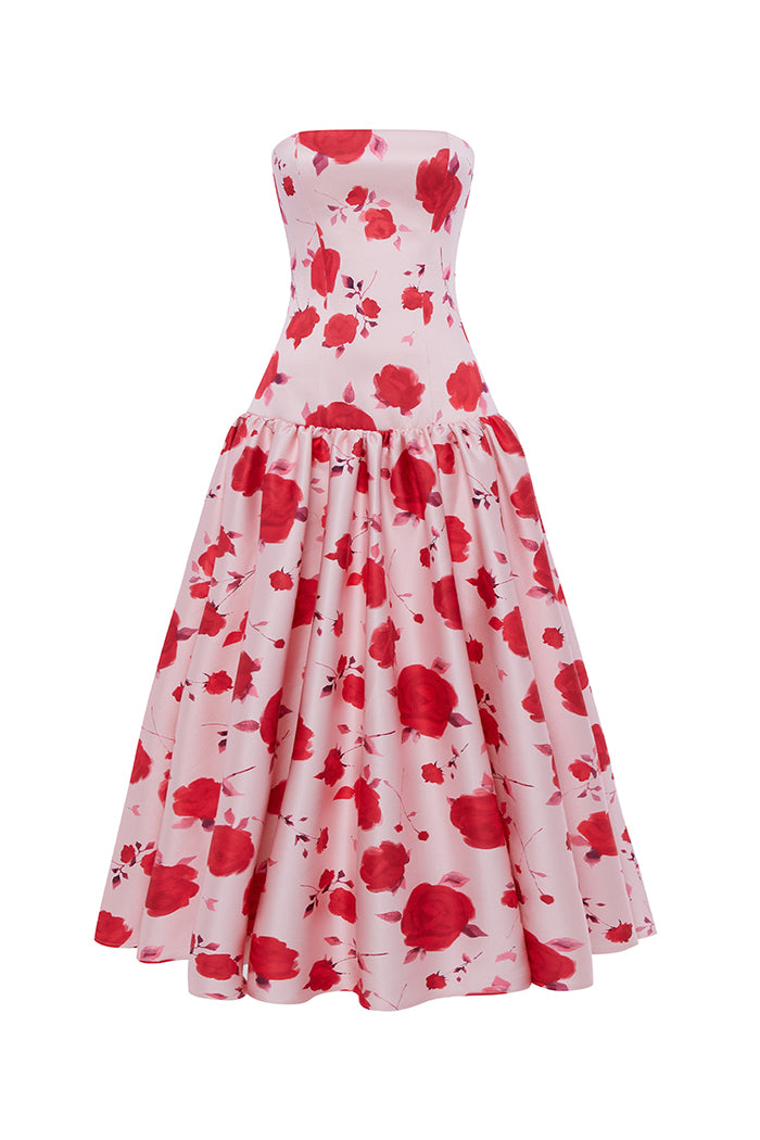 Printed midi dress with volumenous skirt