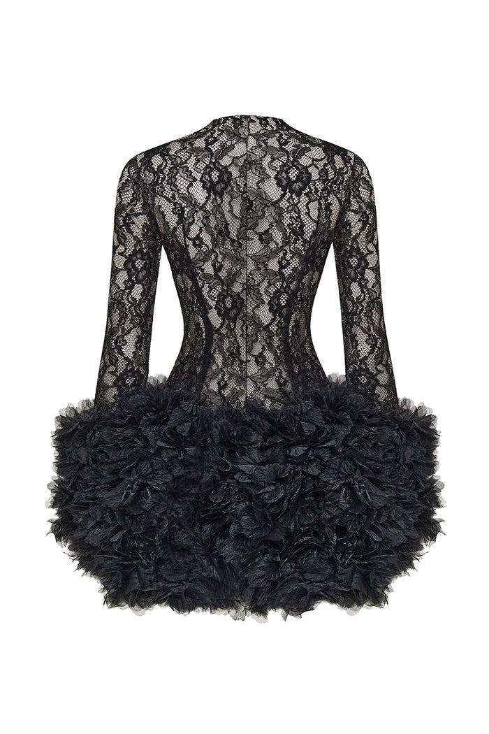 Lace Trimmed Floral Dress black Sサイズ Mini lace dress with flowers black DN001 – RASARIO