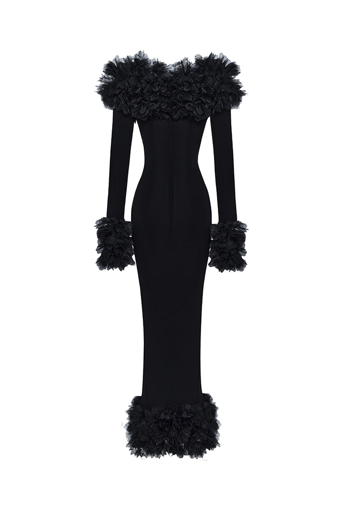 Maxi dress in jersey with floral trim Maxi dress in jersey with floral trim