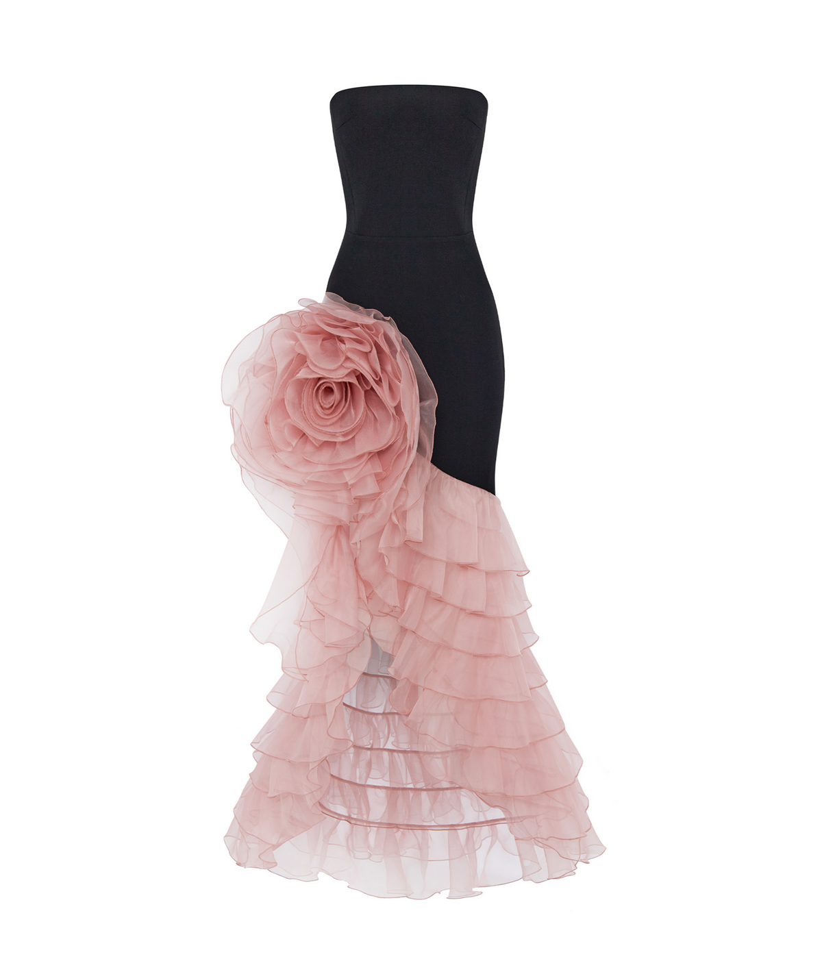 Crepe and chiffon maxi dress with a voluminous flower