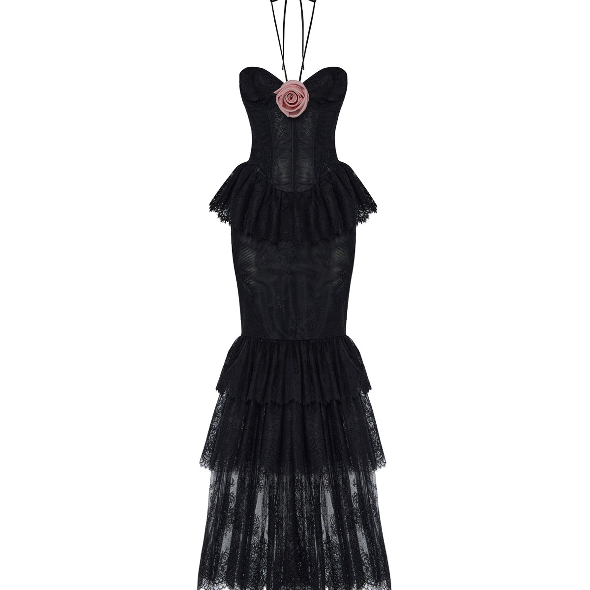 lace and chiffon maxi dress Lace maxi dress with a chiffon flower