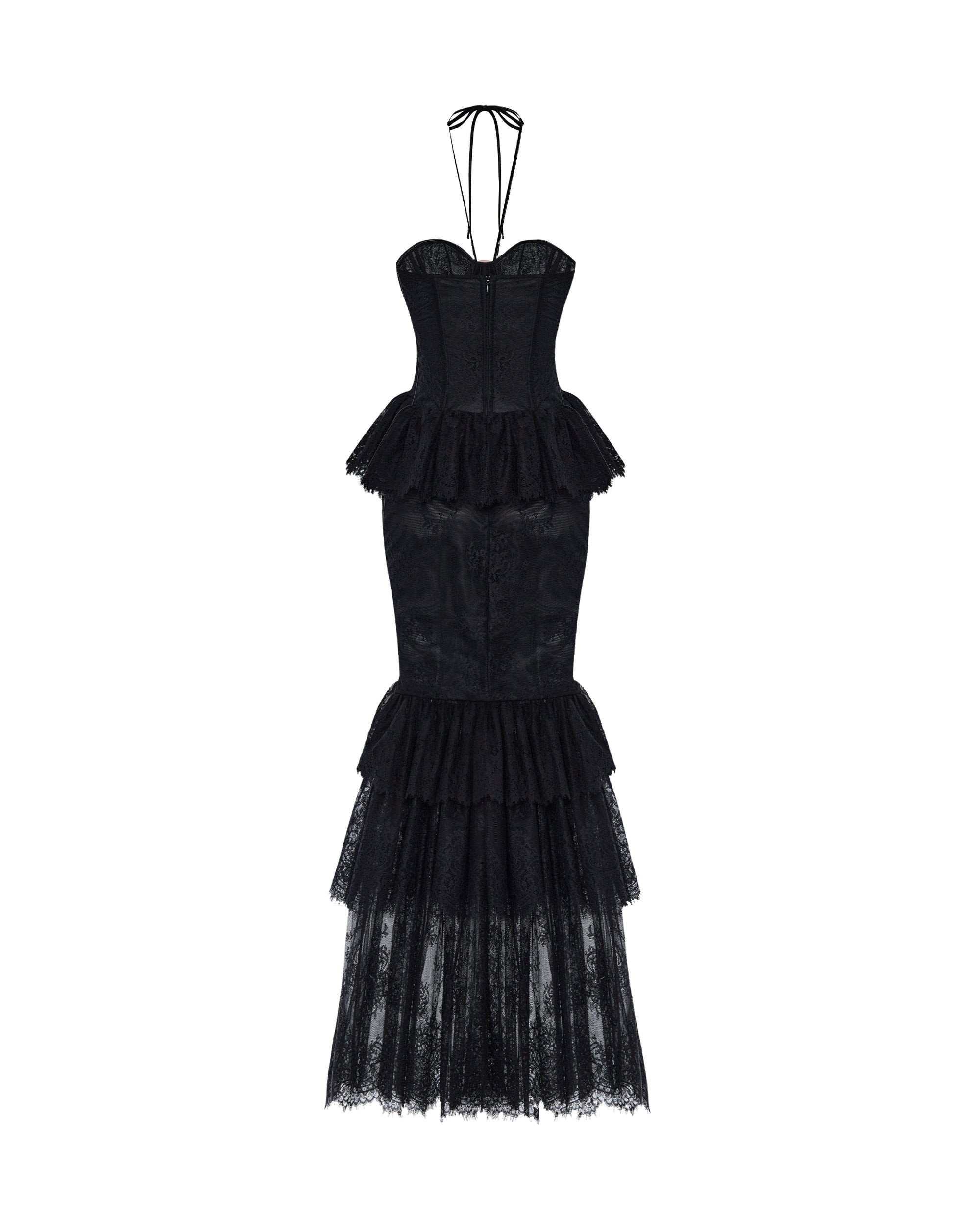 Lace maxi dress with a chiffon flower black DX001 – RASARIO