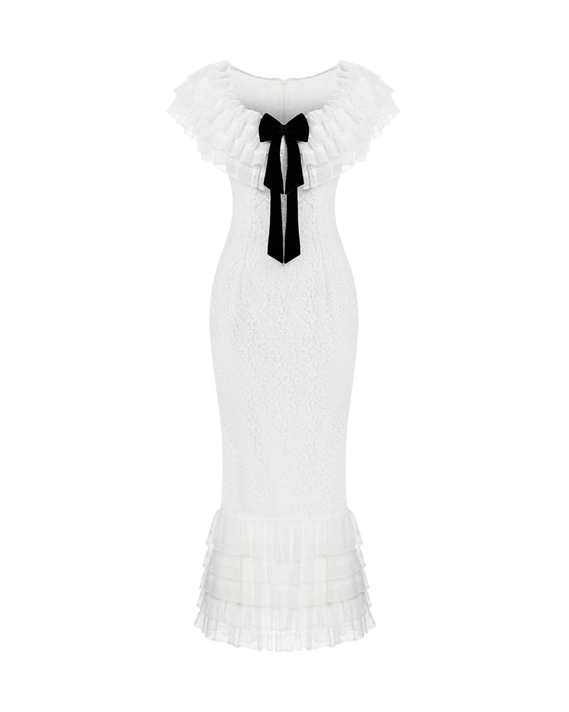 knee length dresses for ladies Black Lace Bow Front Una Midi Dress main image 0