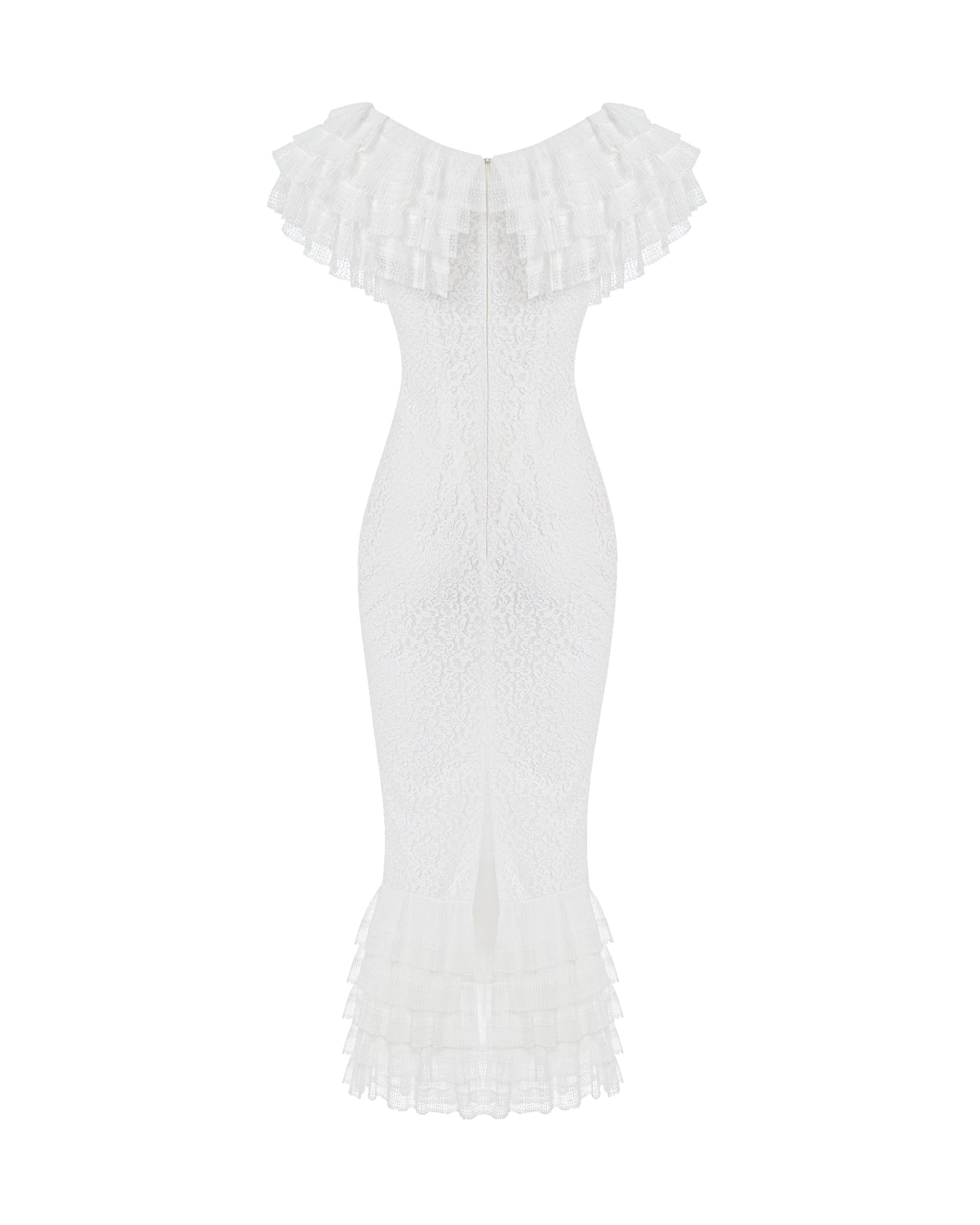 Lace midi dress with a velvet bow 34 (FR) / White Lace midi dress with a velvet bow 34 (FR) / White