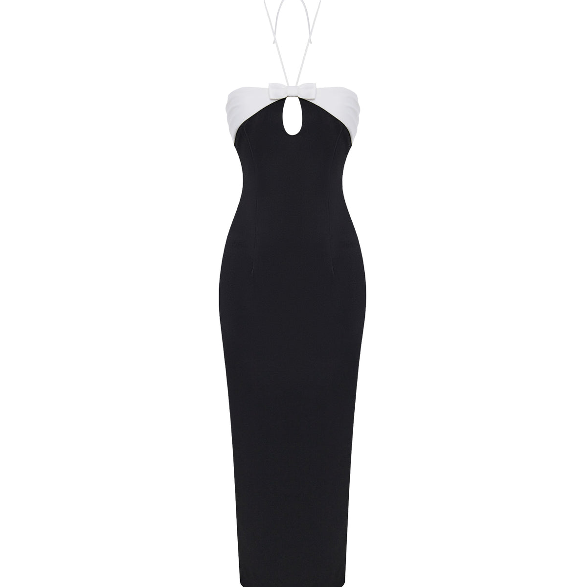 Satin Midi Dress with A Cutout 44 (FR) / Black/White
