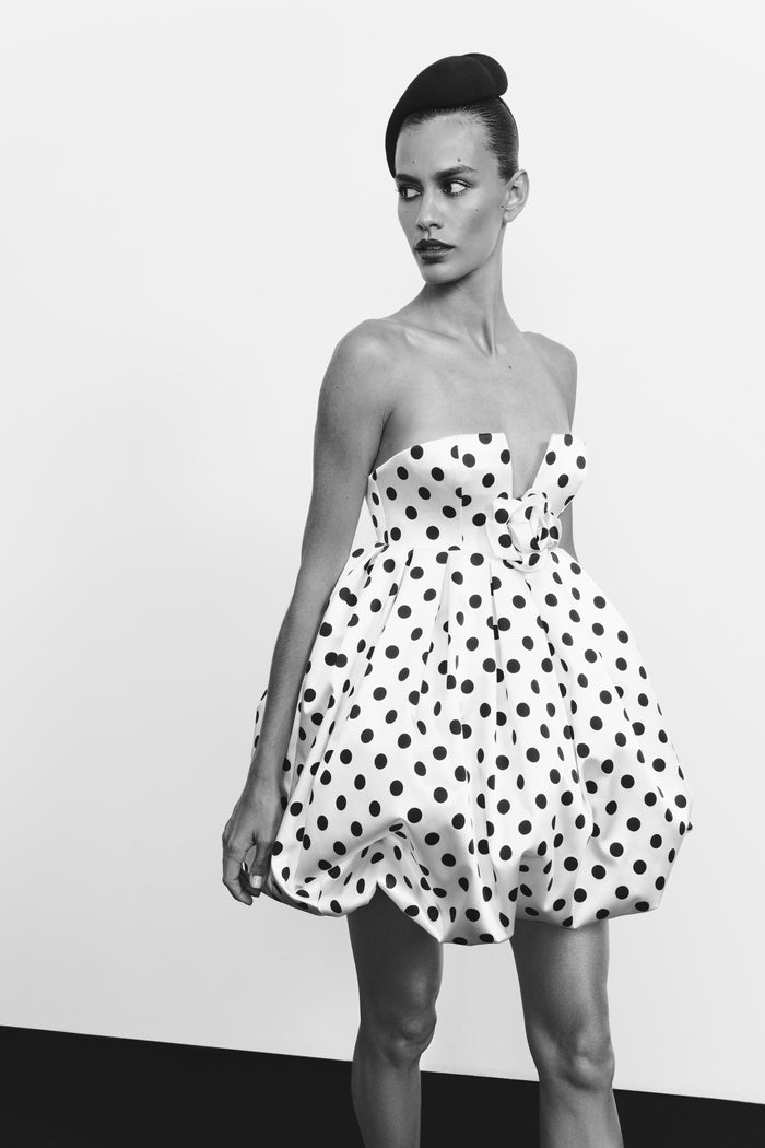 Mini dress with satin balloon skirt black/white 133DN002