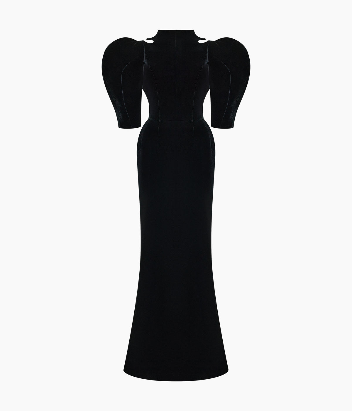 Velvet maxi dress with panniers and puff sleeves