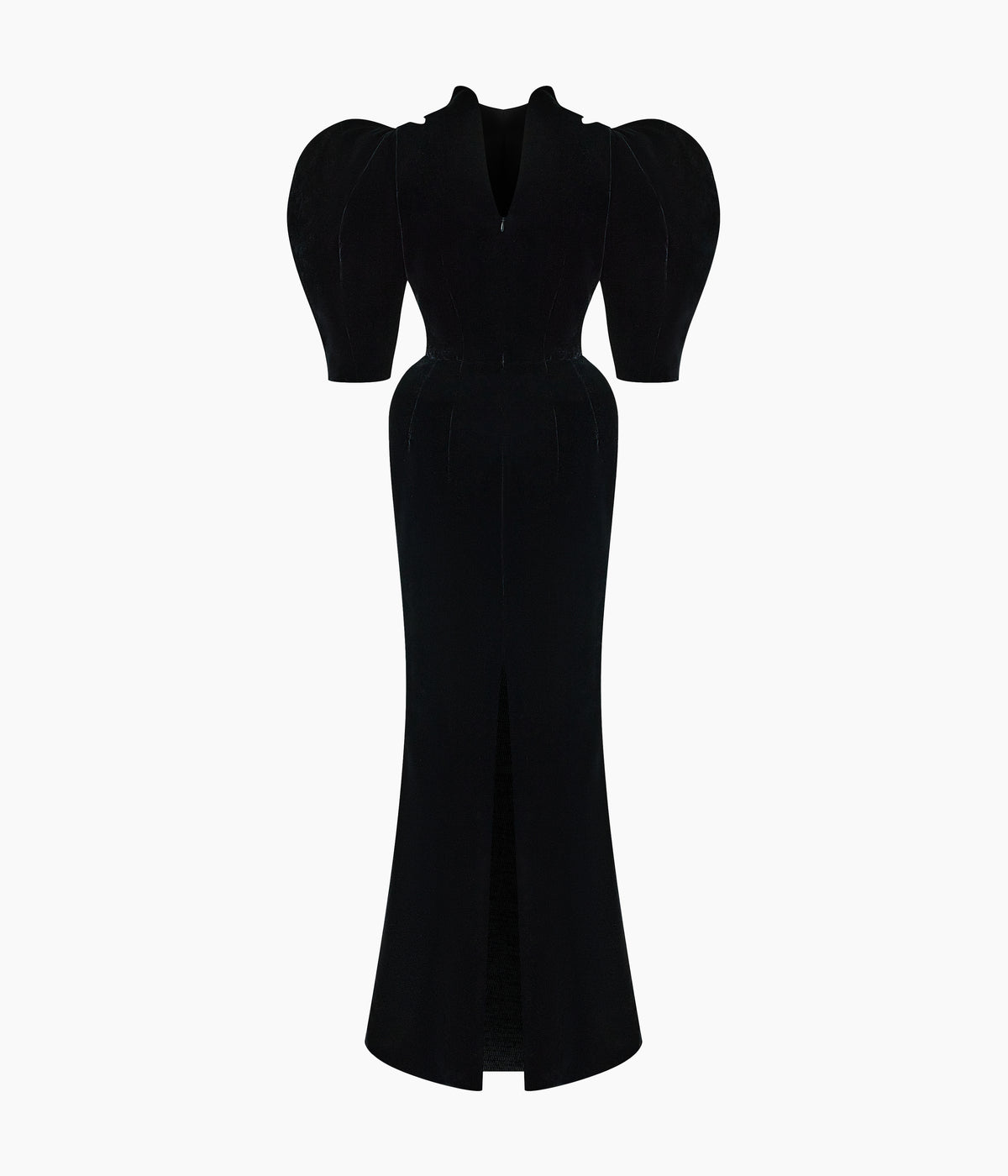 Velvet maxi dress with panniers and puff sleeves