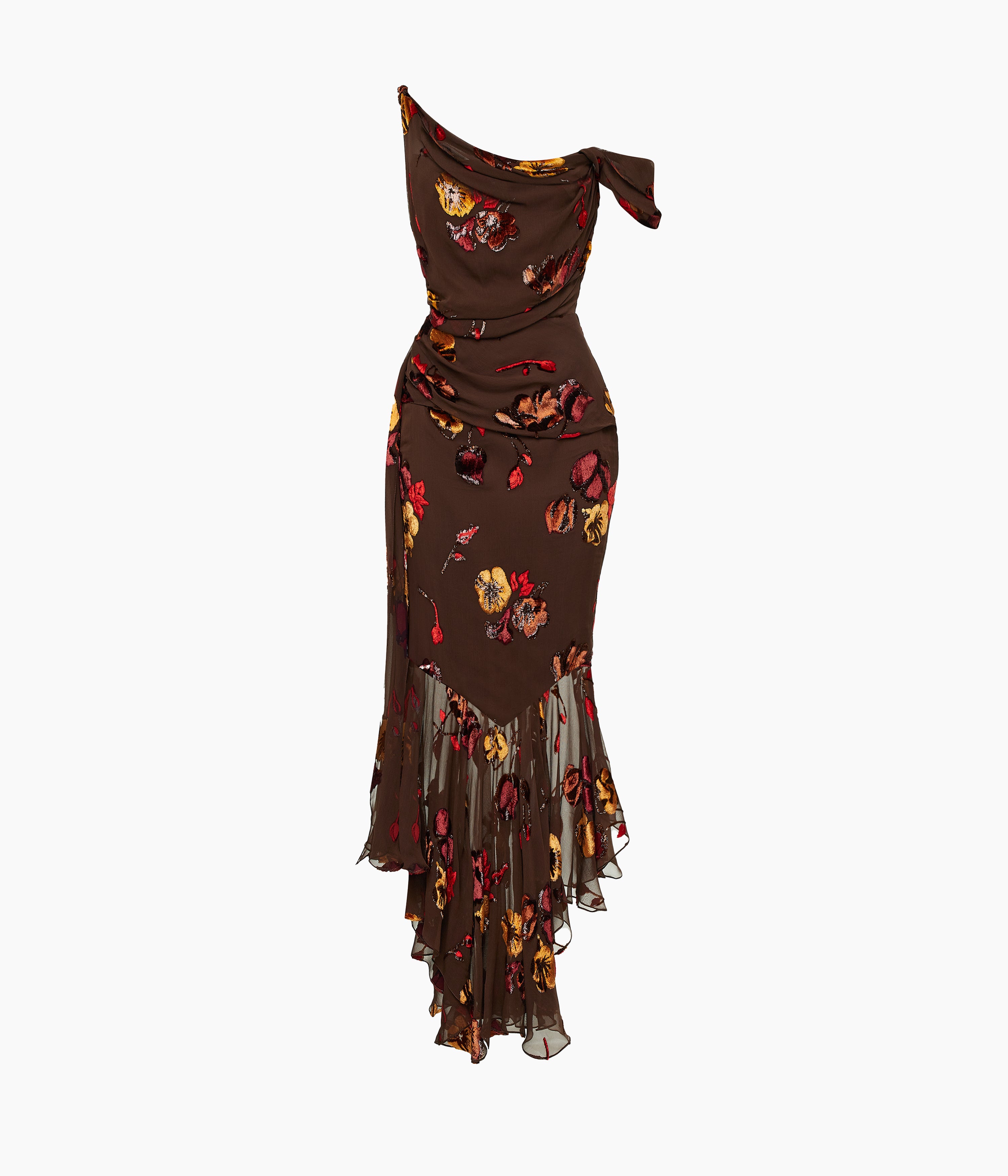 Midi corset dress made of panne velvet with an asymmetrical bodice