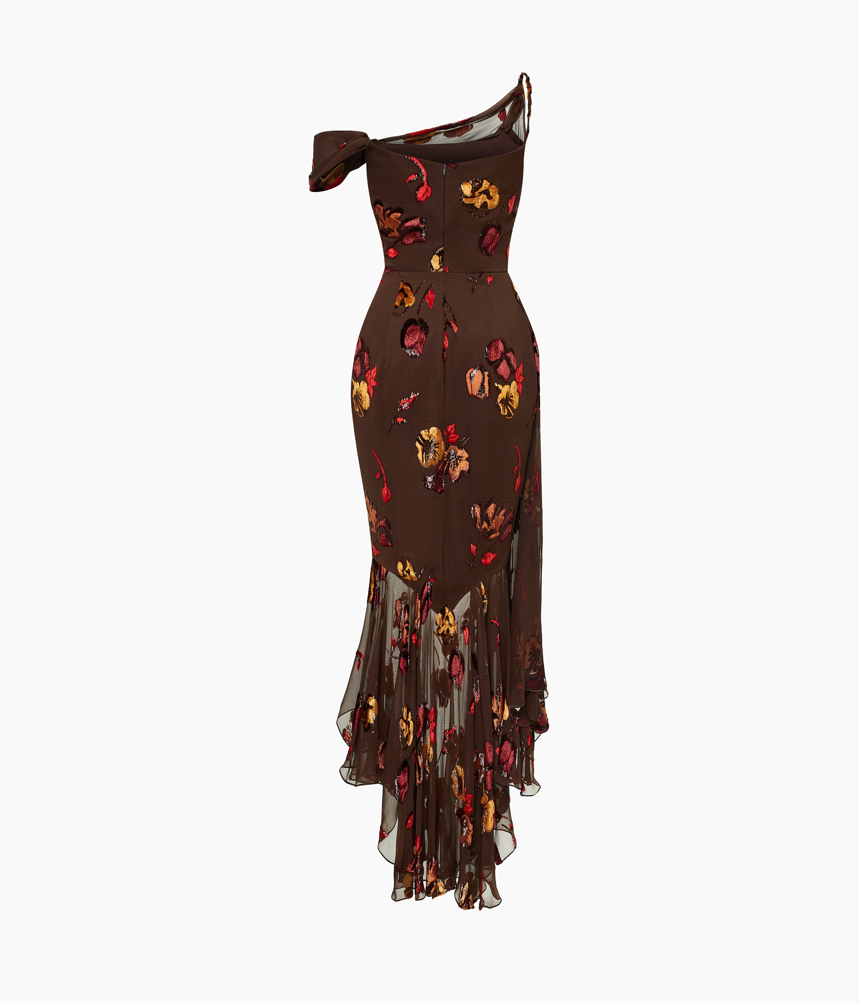 Midi corset dress made of panne velvet with an asymmetrical bodice