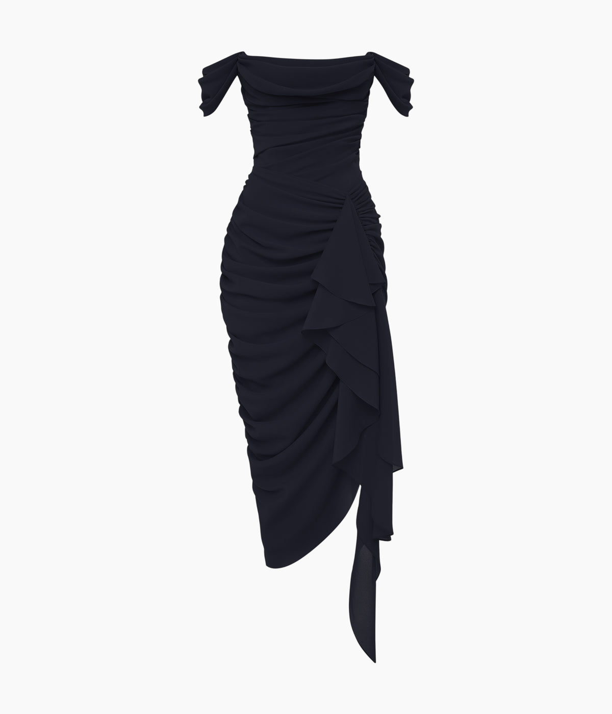 Off-shoulder dress with draping