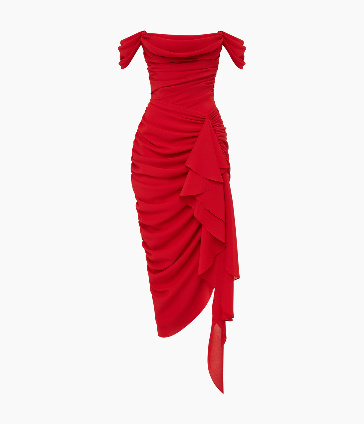 Off-shoulder dress with draping