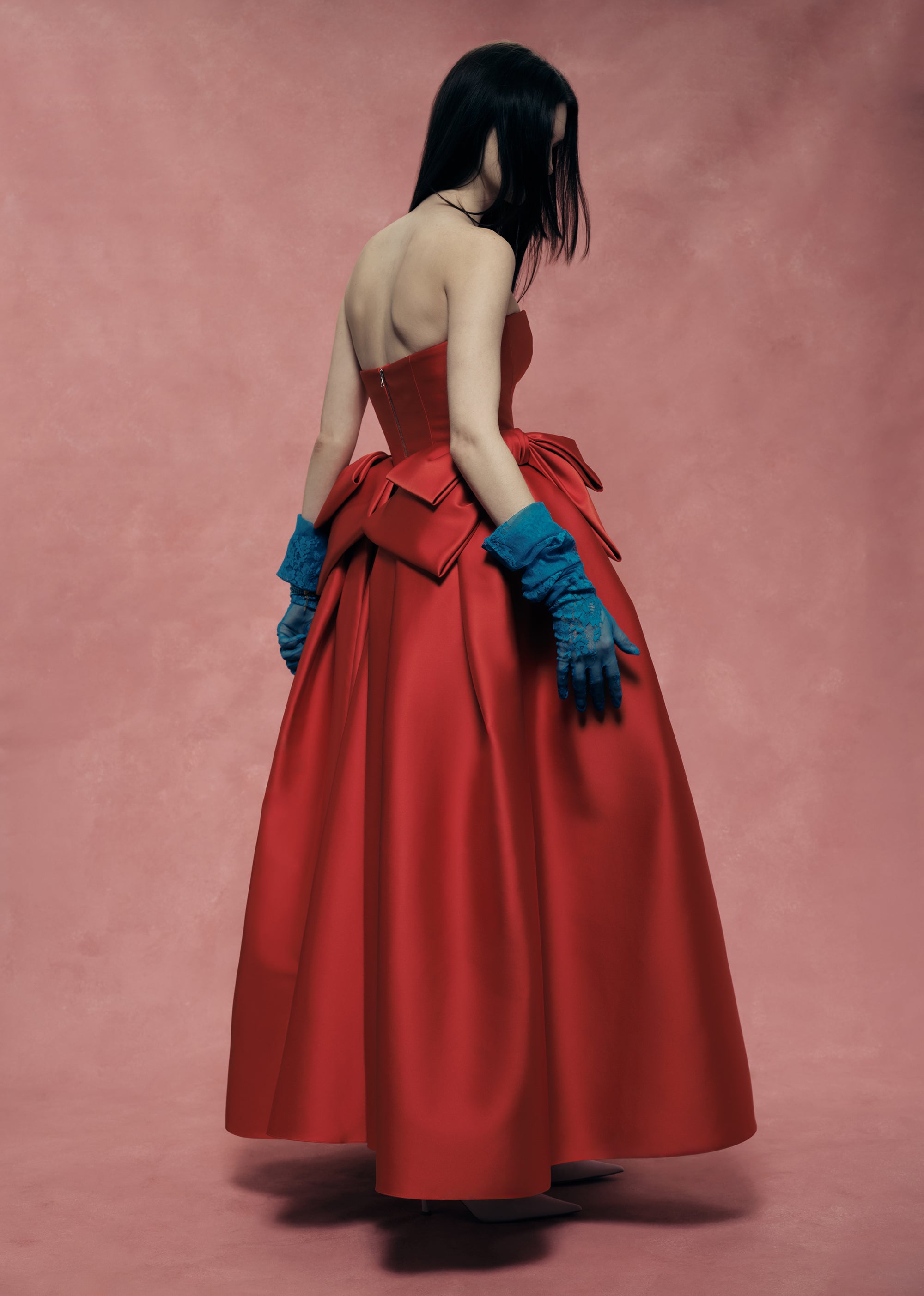 Satin Midi Dress with Sculptural Bow Details