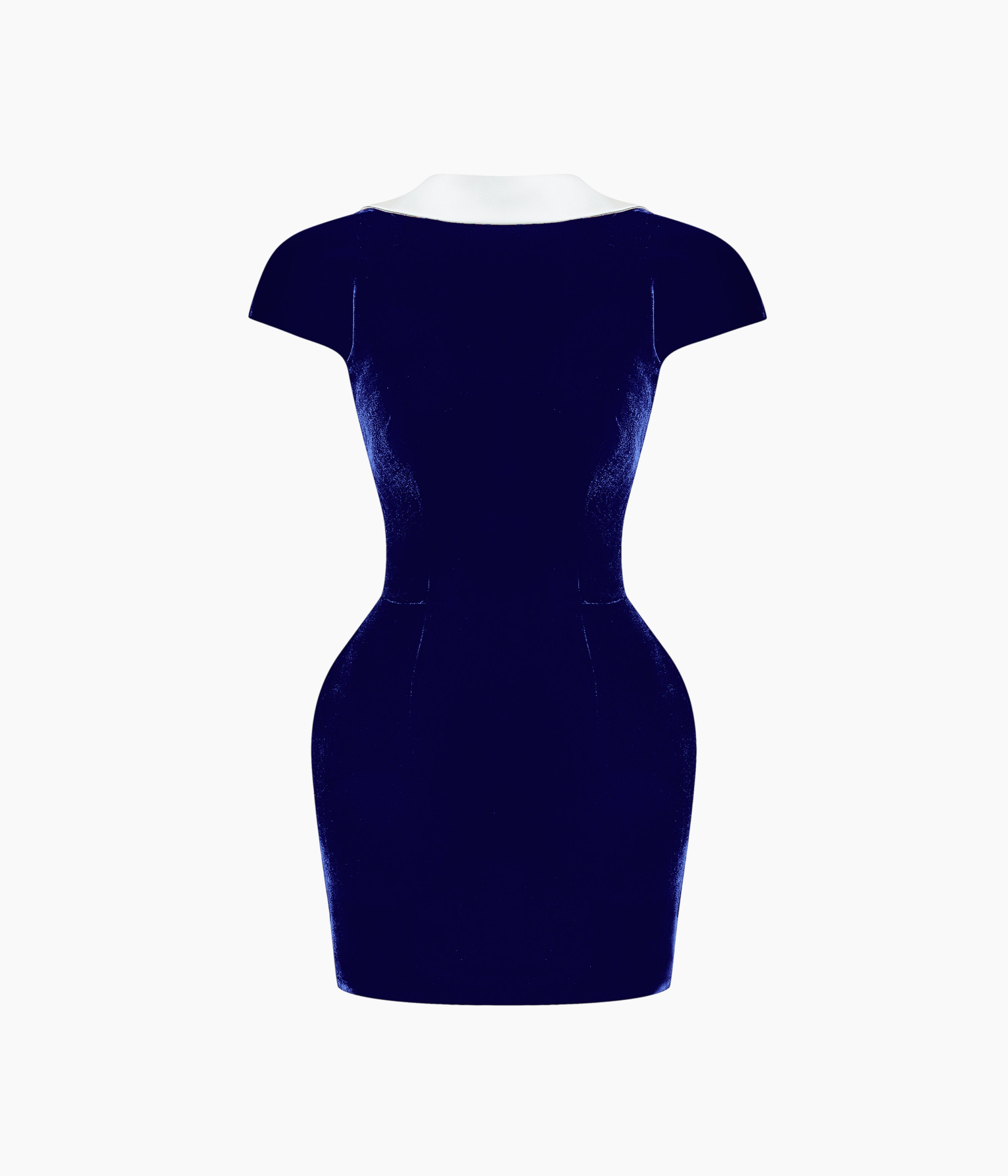 Velvet mini dress with a deep backline and voluminous hips