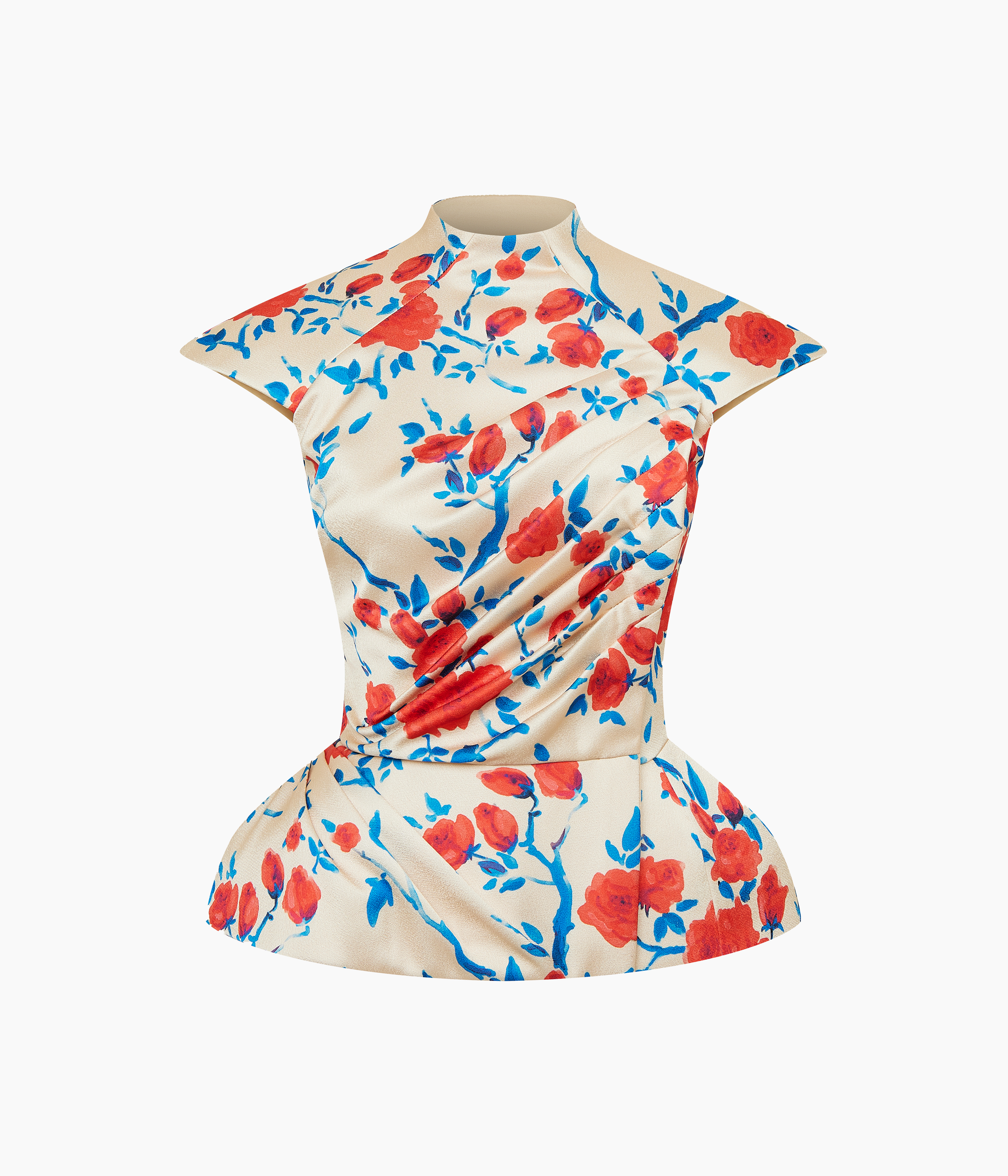 Printed Crepe Satin Draped Top
