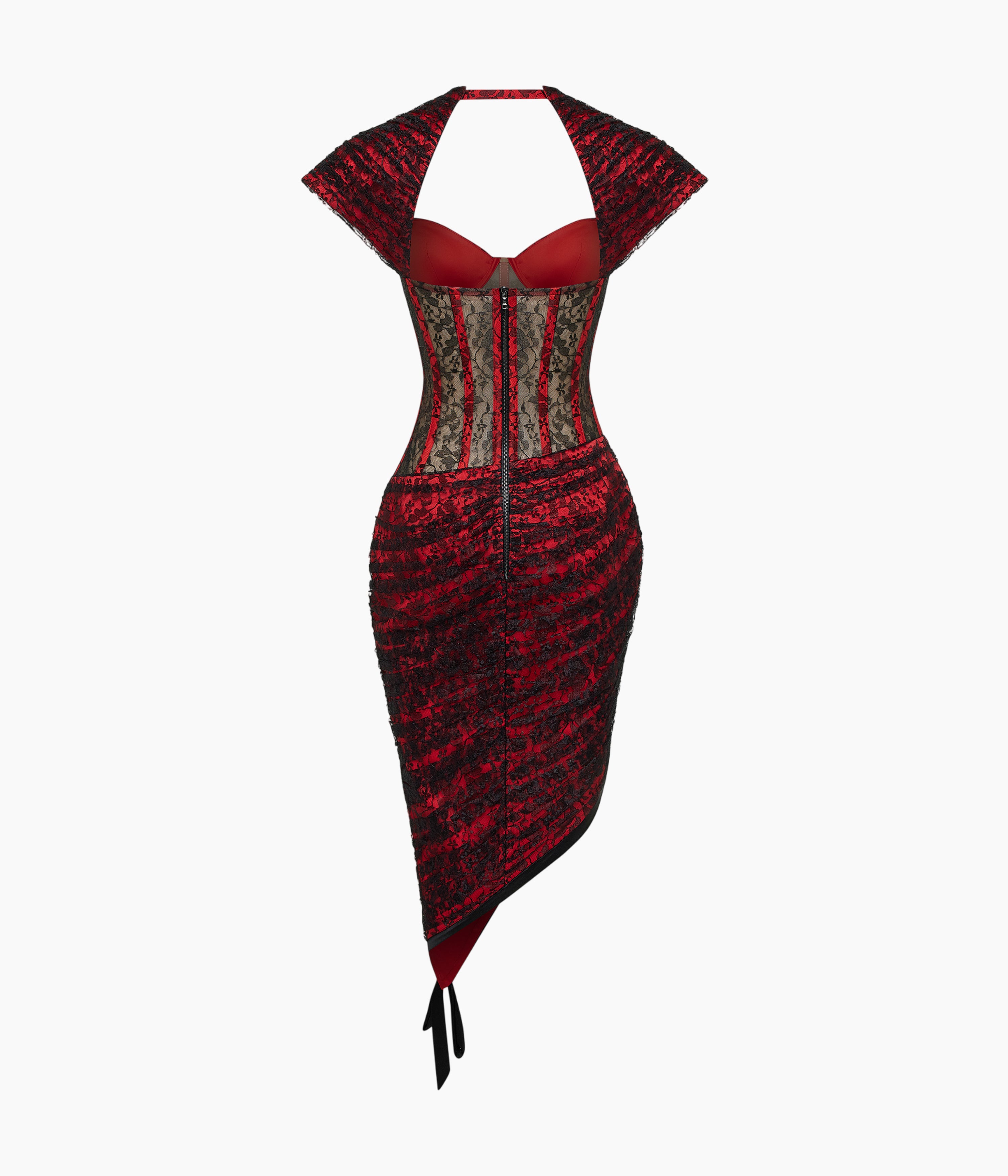 Lace midi dress with a shaped neckline