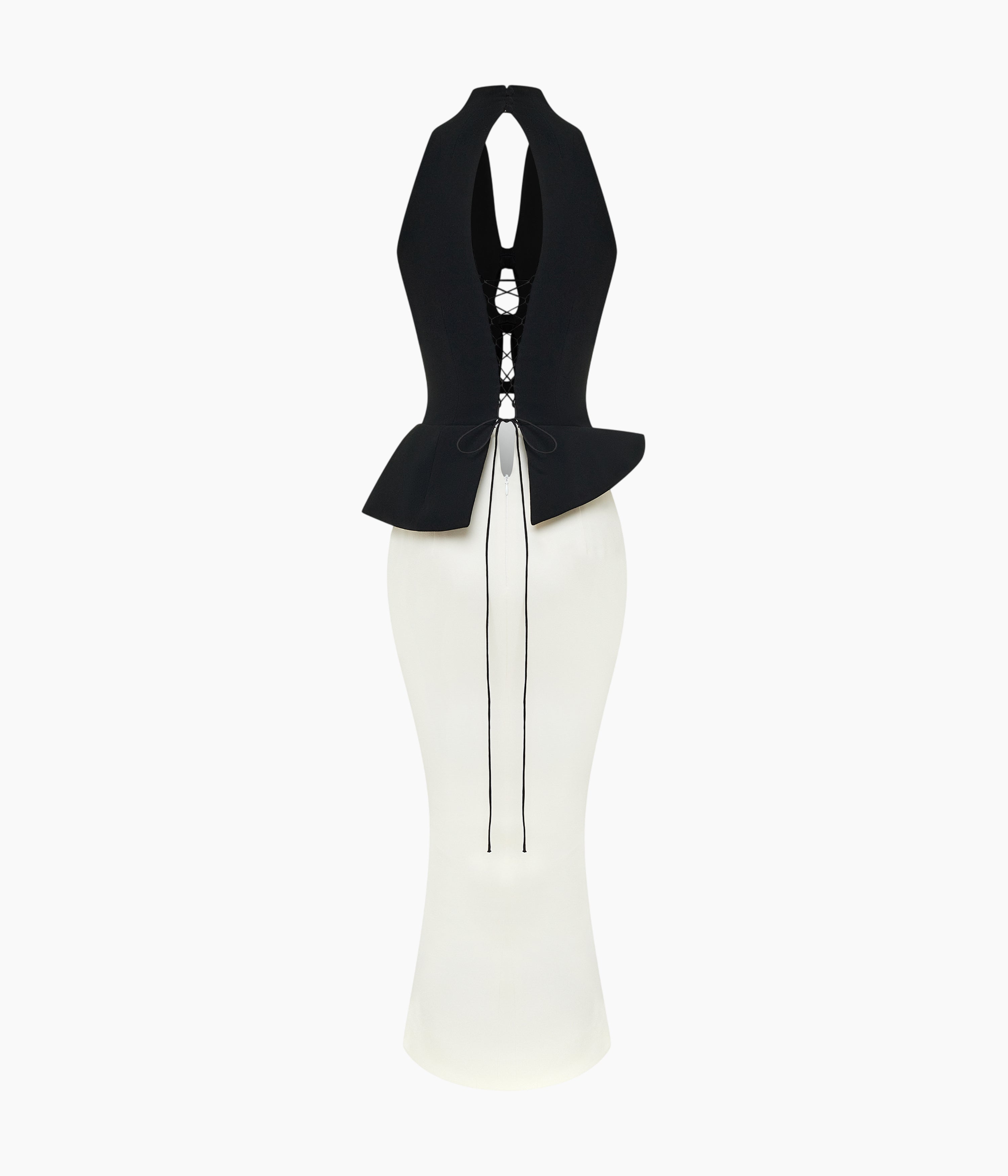 Midi dress with an asymmetrical cutout and a peplum