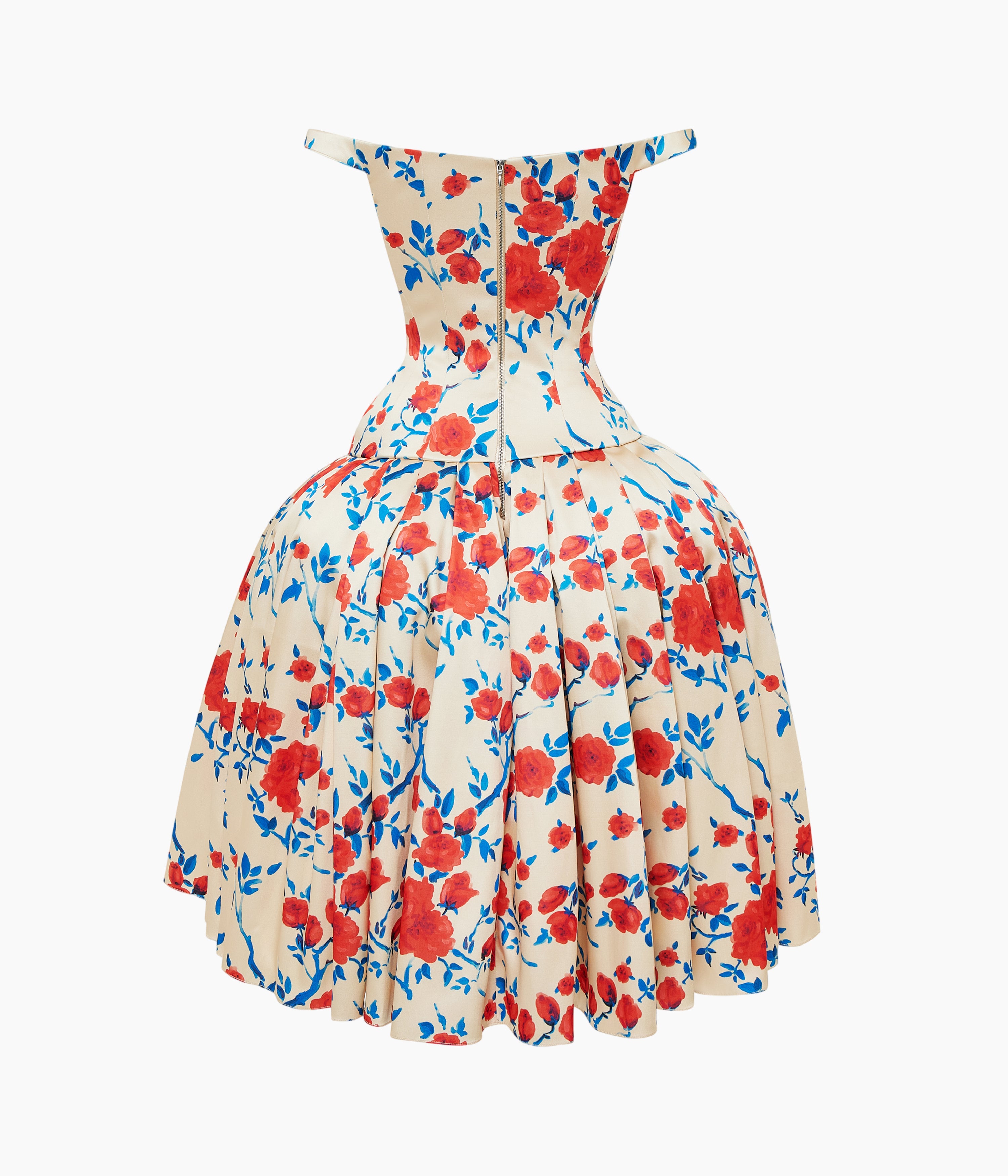 Floral Satin Midi Dress with Sculptural Bow