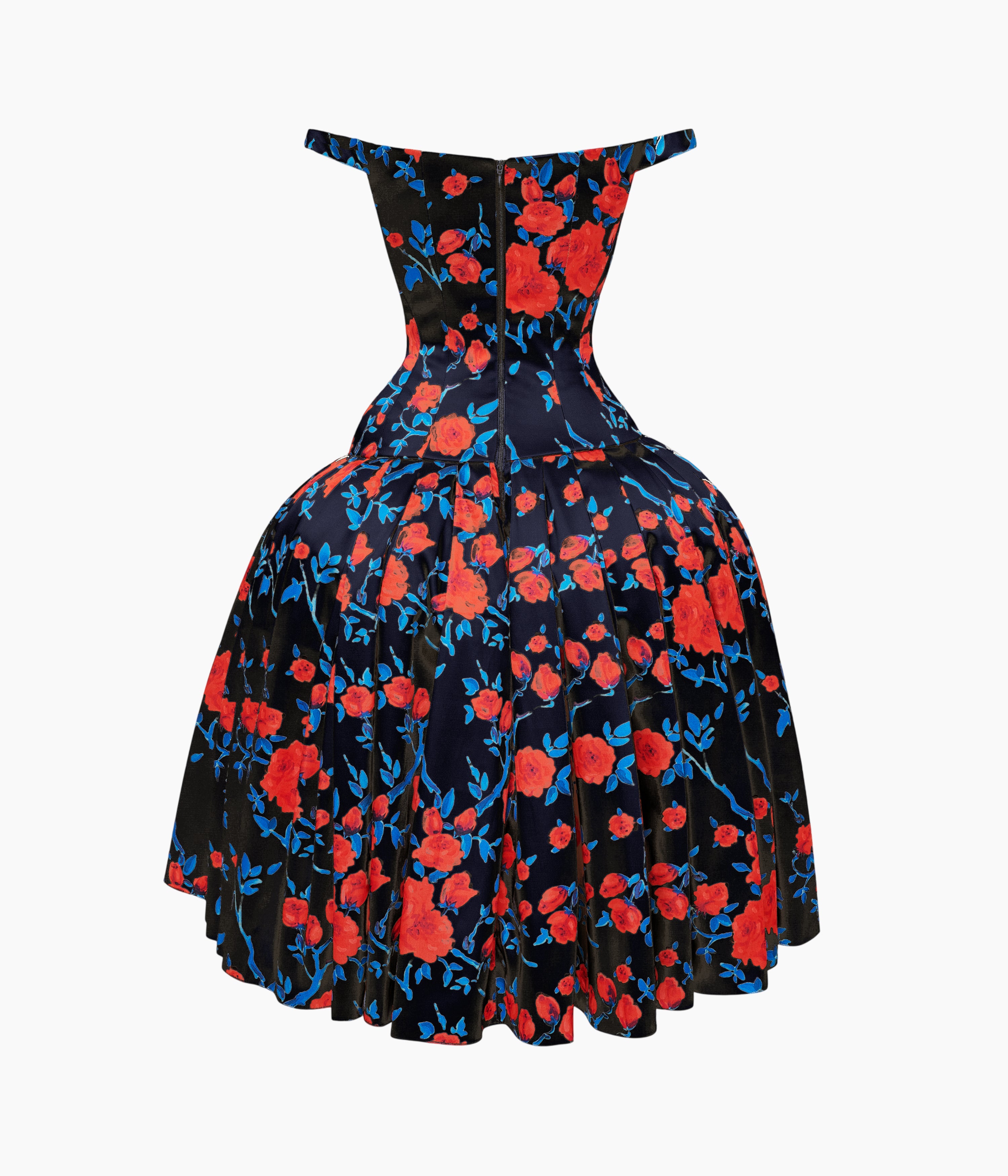 Floral Satin Midi Dress with Sculptural Bow
