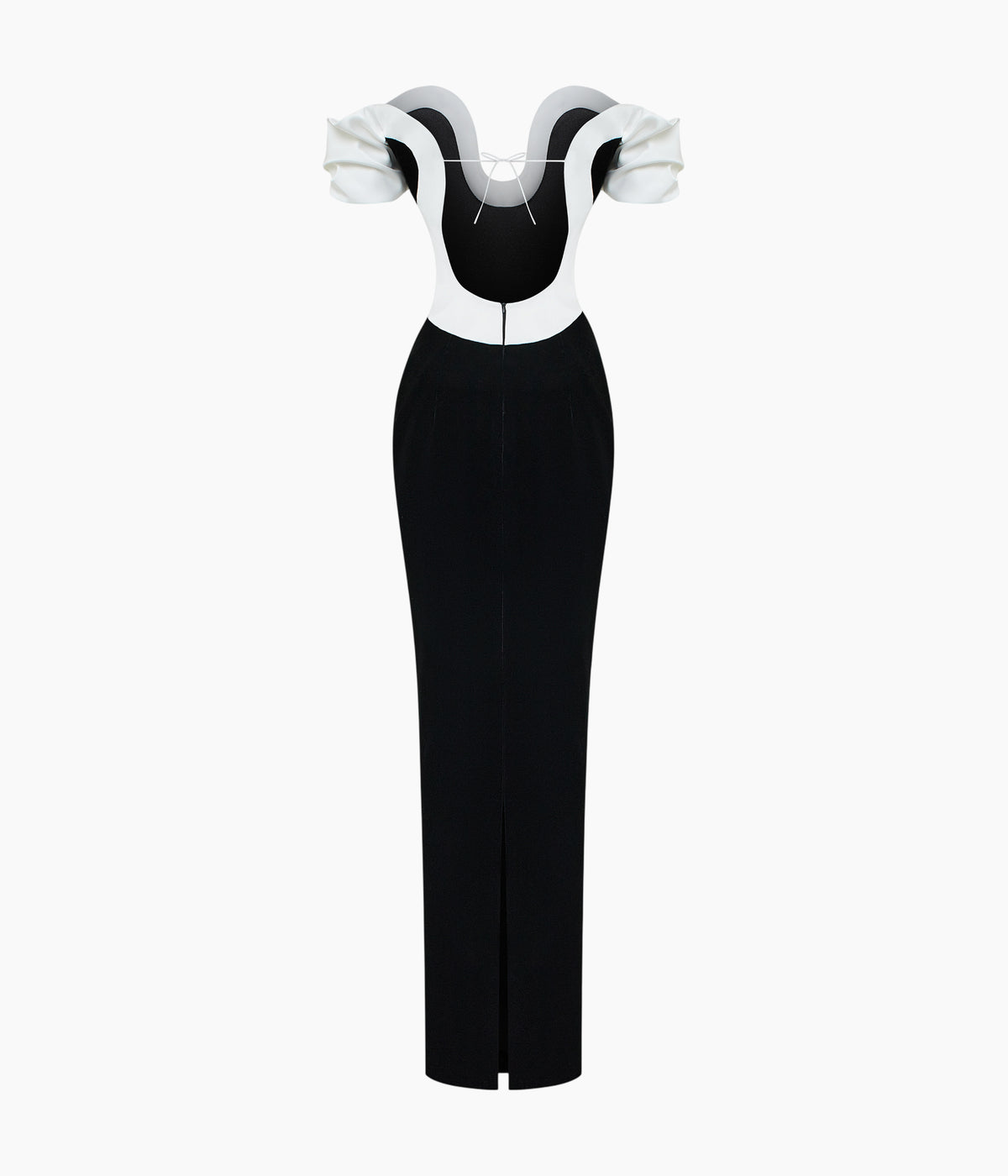 Velvet maxi dress with a sculpted neckline and open back