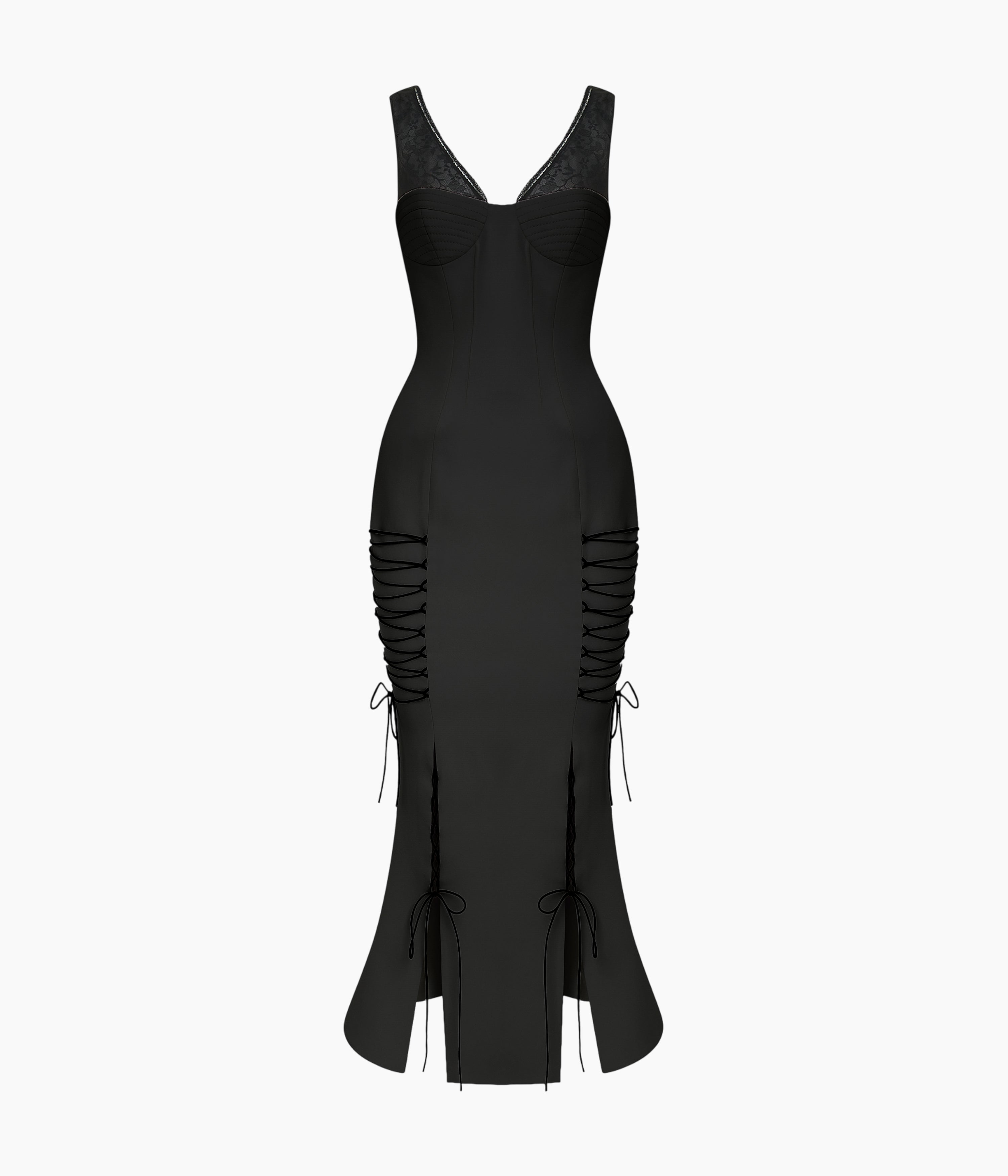 Crepe Midi Dress with a Corset Bodice and Lace-Up Detailing