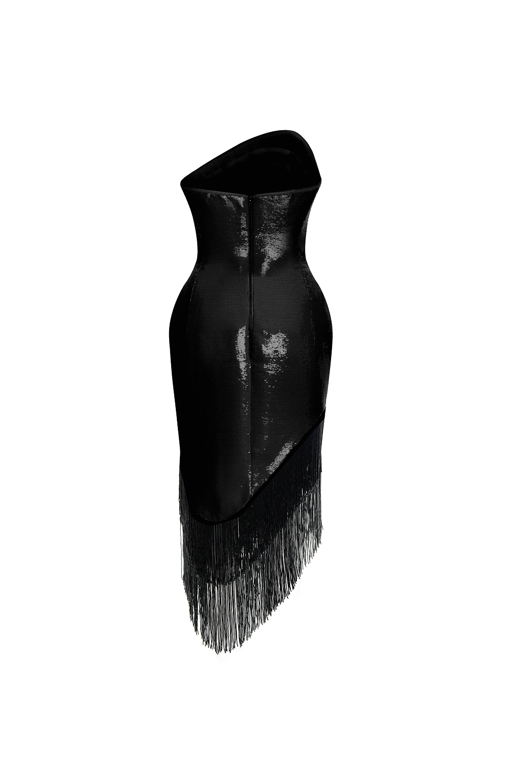 Sequin asymmetric midi dress with beaded fringe – Rasario