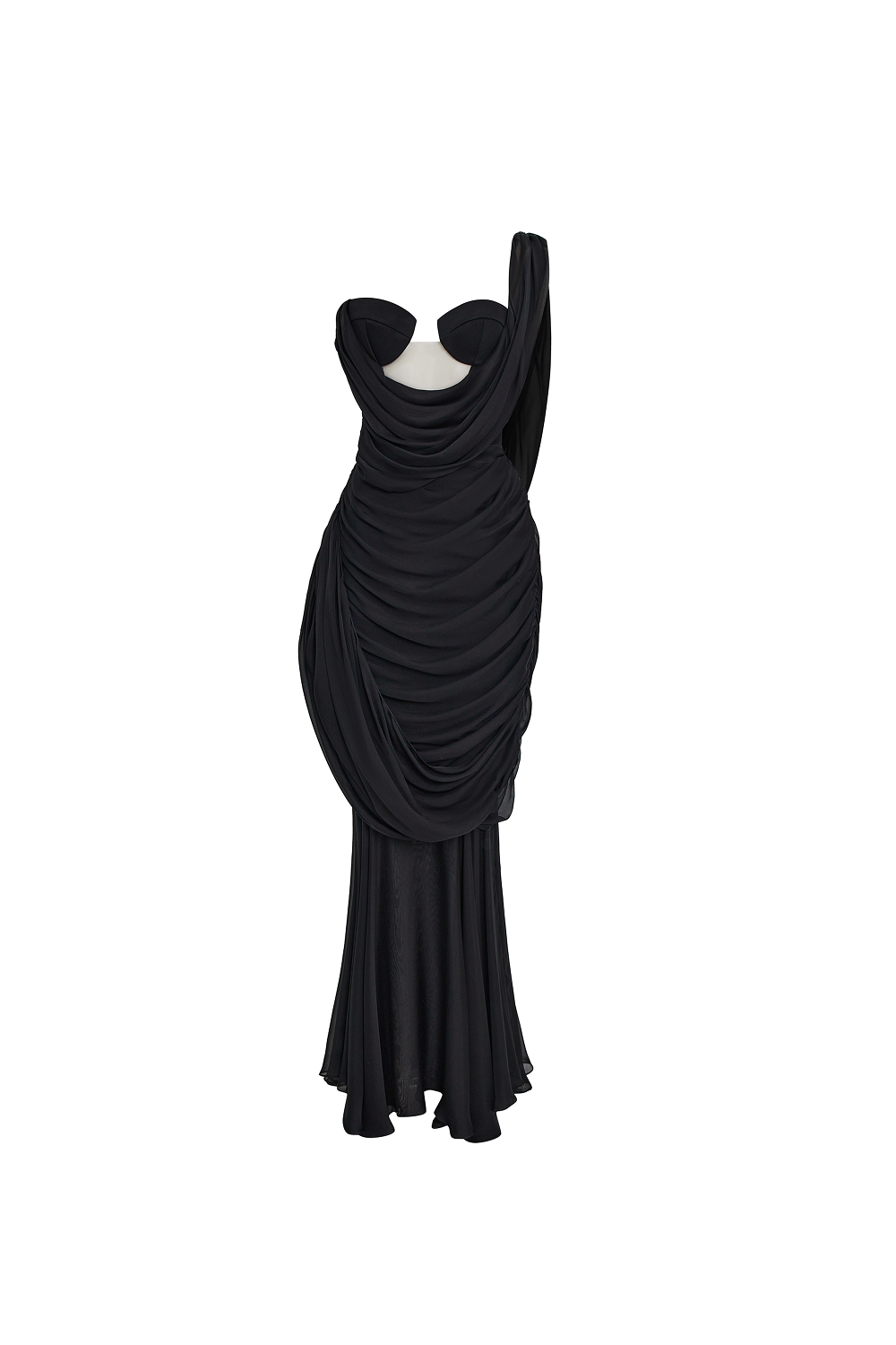 Viscose and silk corset maxi dress with draping