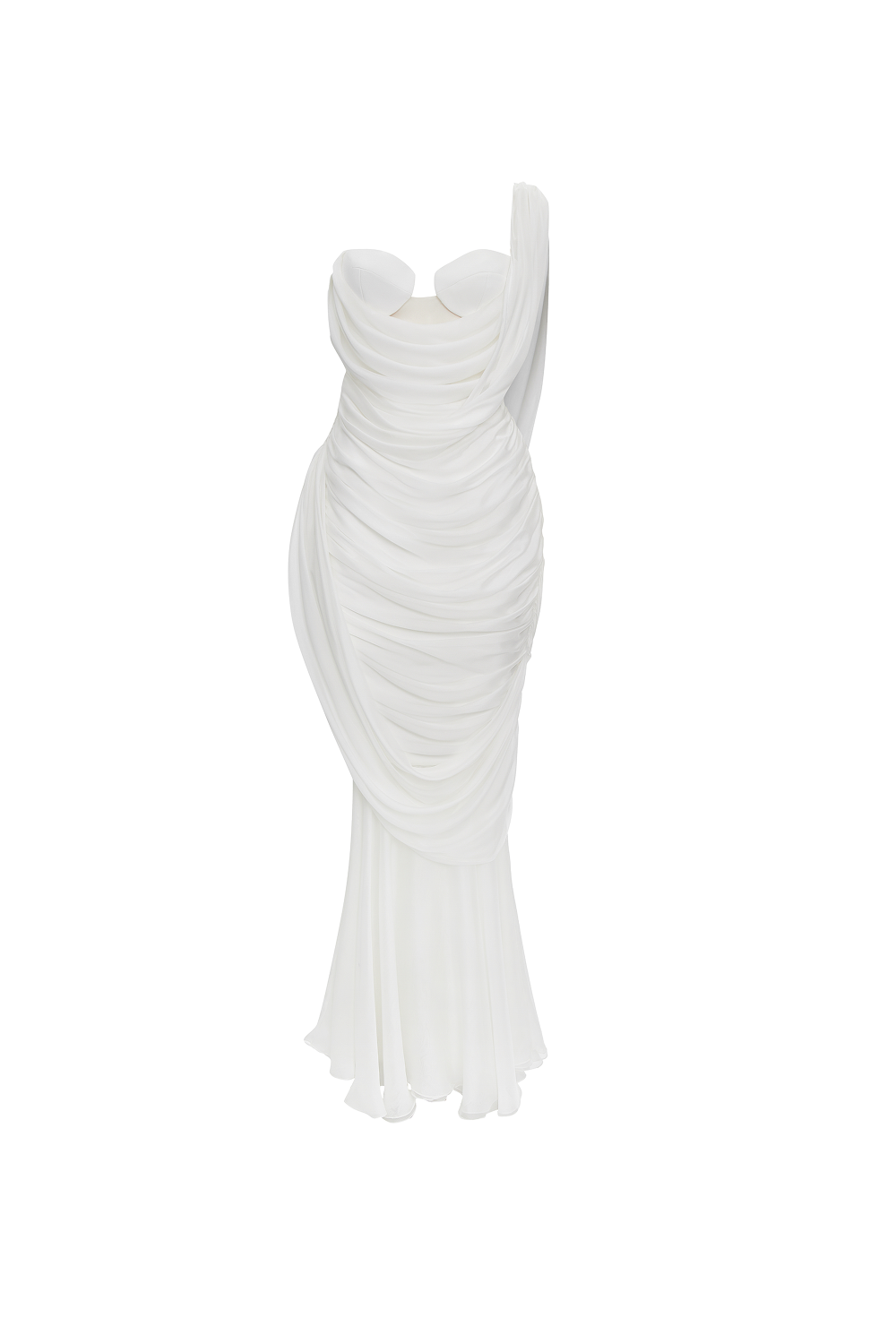 Viscose and silk corset maxi dress with draping