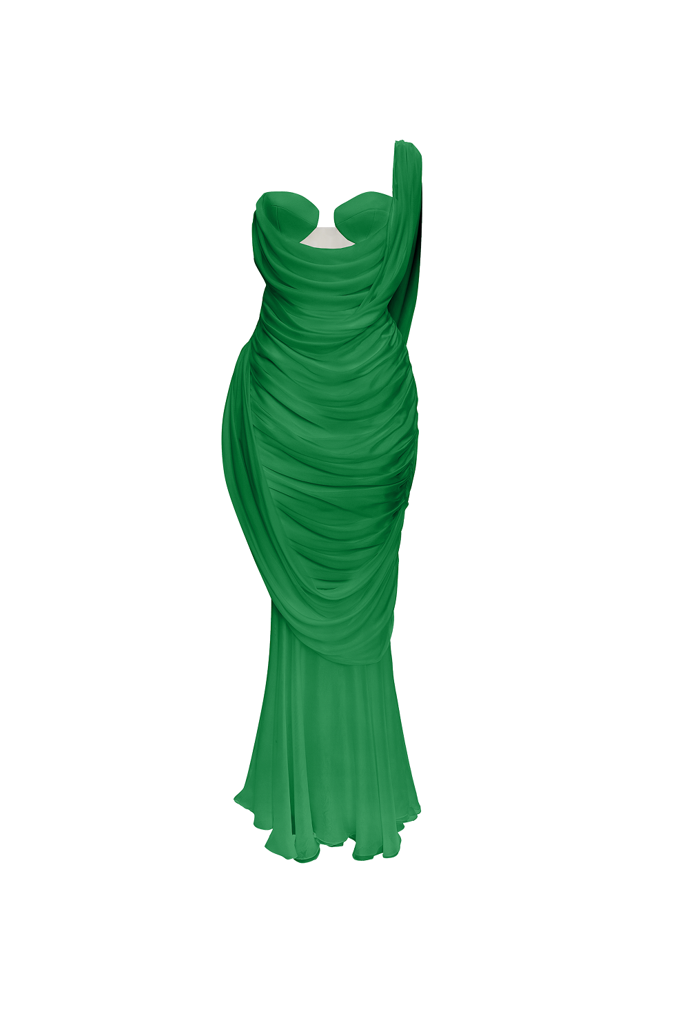 Viscose and silk corset maxi dress with draping