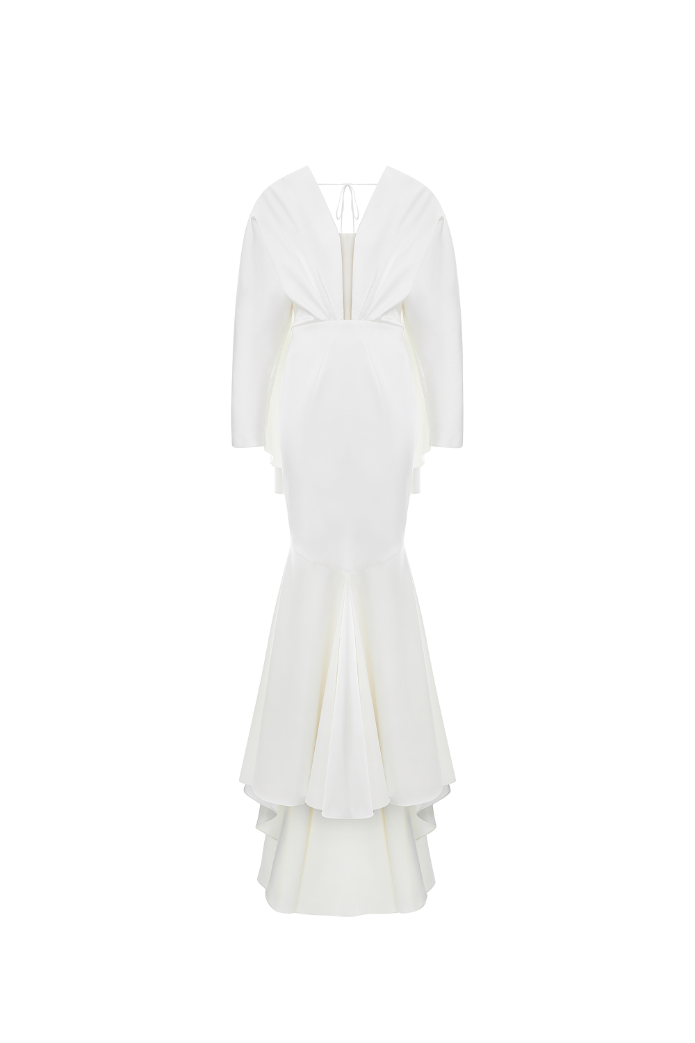 Satin maxi dress with butterfly sleeves and train