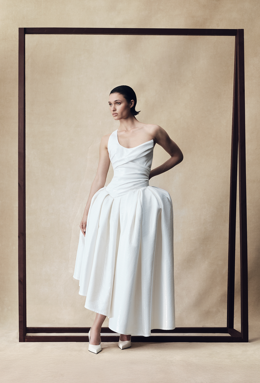 Asymmetric sequin corset maxi dress