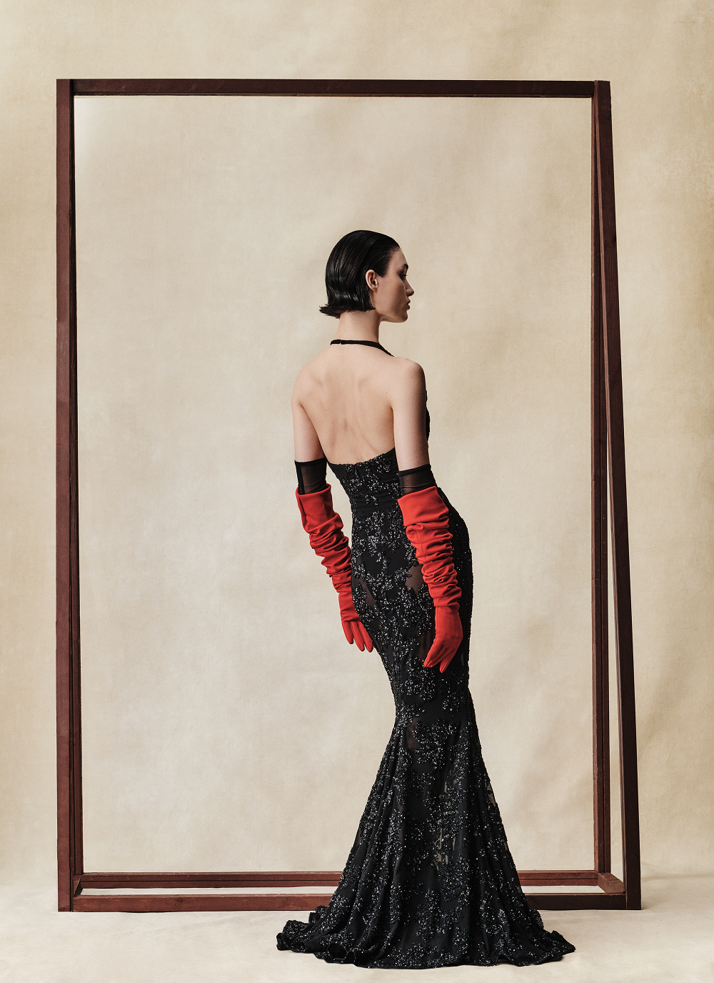 Maxi dress with sequin chiffon inserts