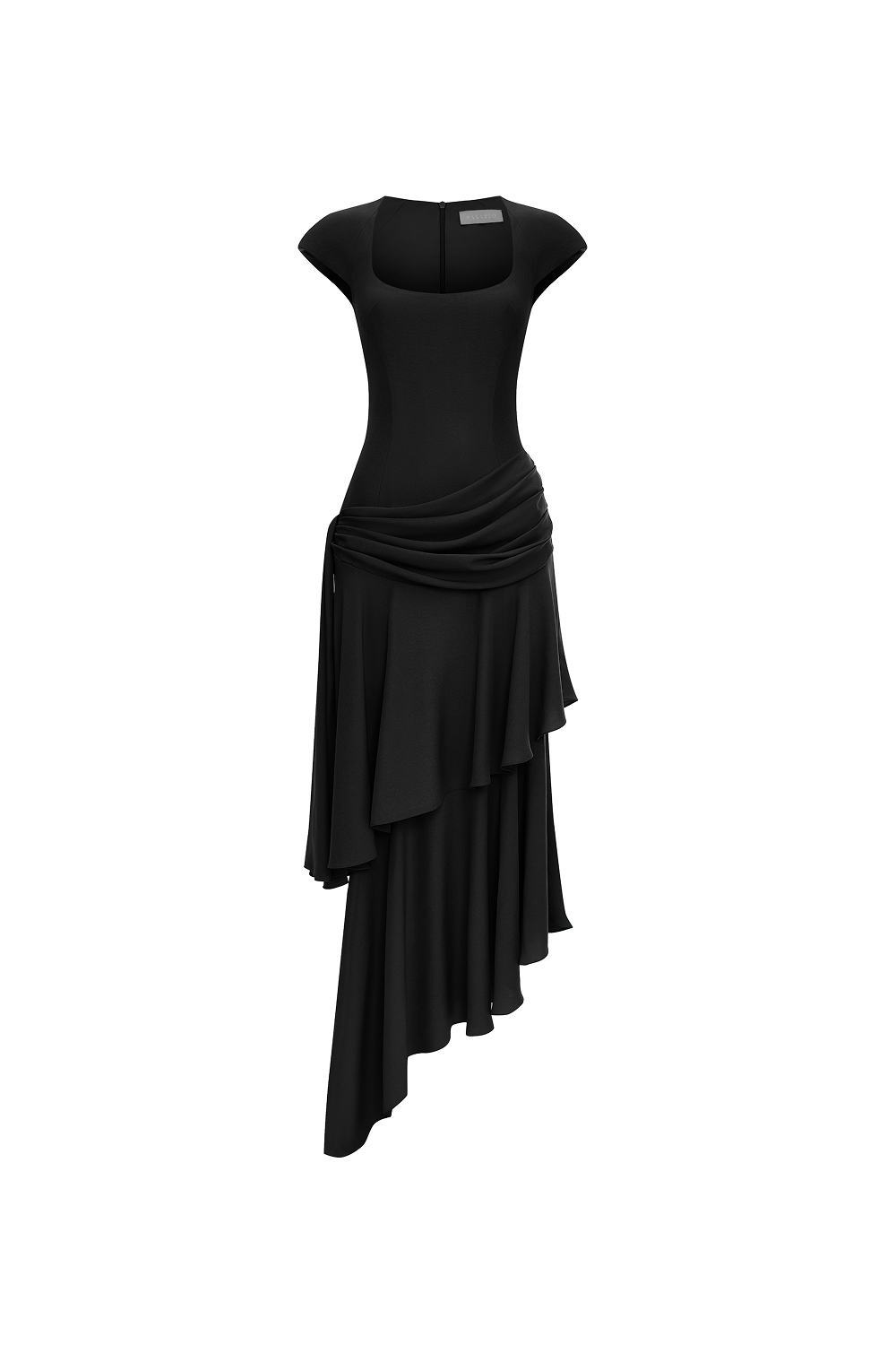 Viscose crepe asymmetric maxi dress with draping