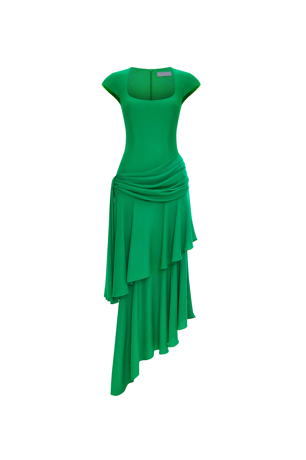 Viscose crepe asymmetric maxi dress with draping